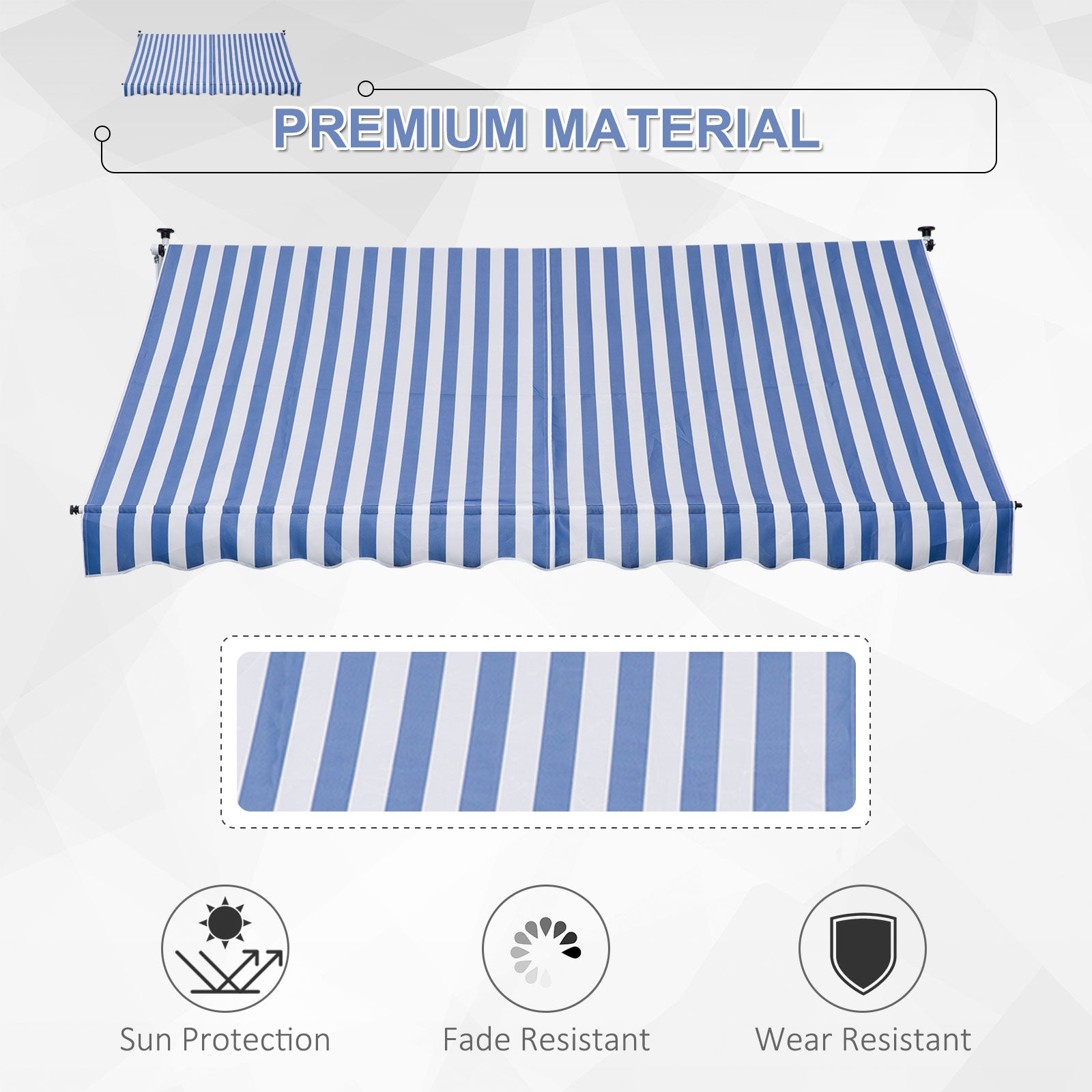 Outsunny 10x5ft Manual Retractable Awning, Patio Sun Shade Canopy Shelter with 5.6-9.2ft Support Pole, Water Resistant UV Protector, for Window, Door, Porch, Deck, Blue