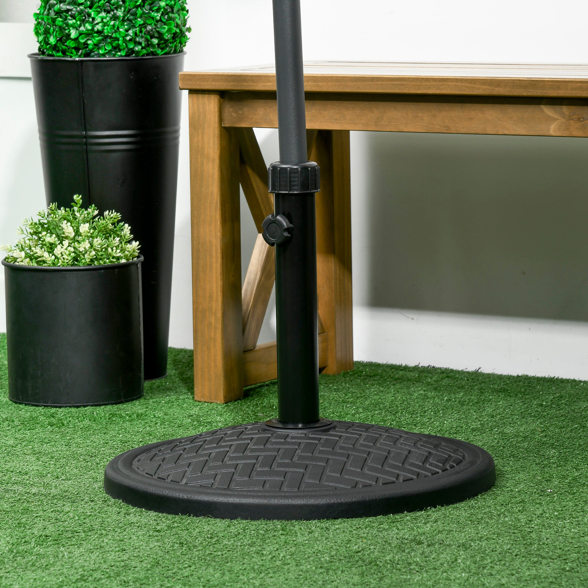 Outsunny 31lbs Patio Umbrella Base Holder, Concrete Round Outdoor Market Umbrella Stand Weight for Lawn, Deck, Backyard, Garden, Black