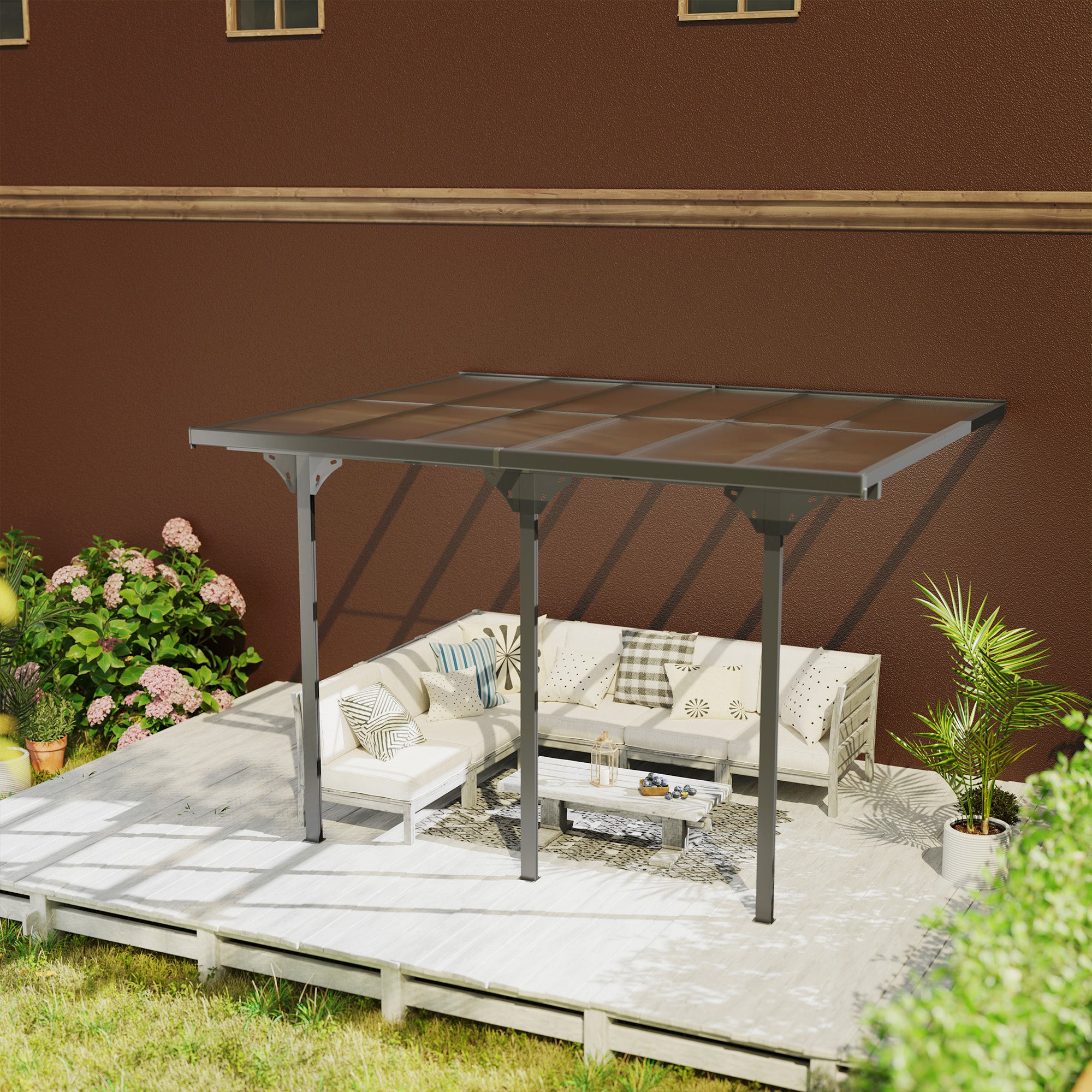 Outsunny 10' x 12' Outdoor Hardtop Pergola Gazebo with Polycarbonate Roof Adjustable Height, Aluminum Frame, UV Protection, Grey