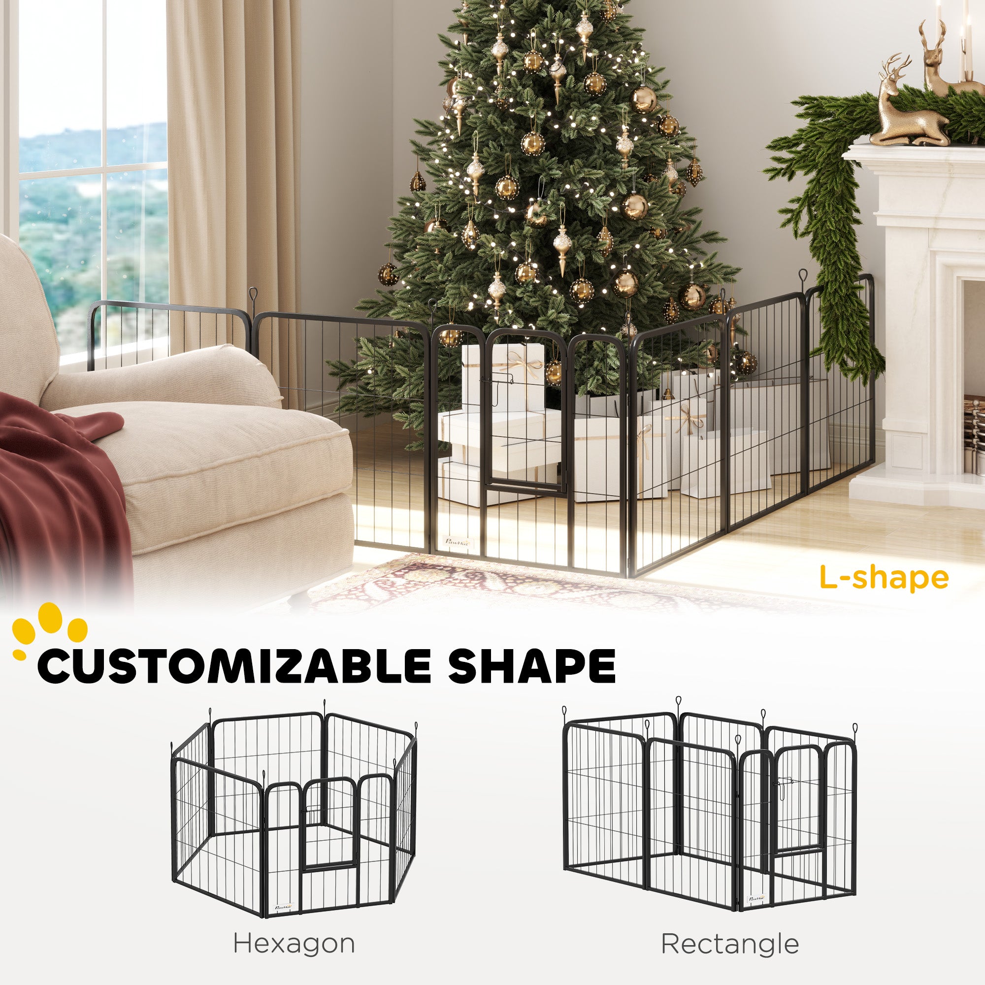 PawHut 6 Panels Heavy Duty Dog Playpen Outdoor Indoor with Door & Strap, 24" Height Portable & Foldable Pet Playpen