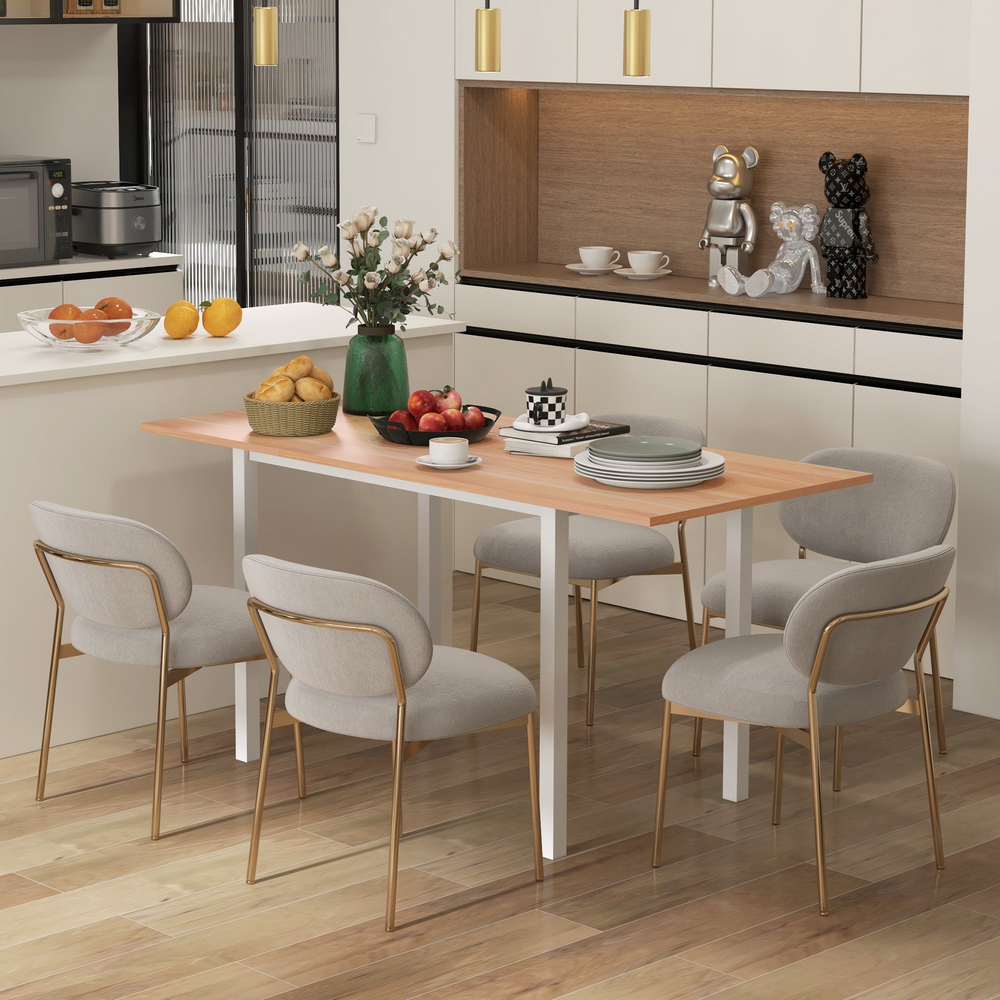 HOMCOM Extending Kitchen Table For Six, Expandable Dining Table for Small Spaces, Folding Dining Table, Natural