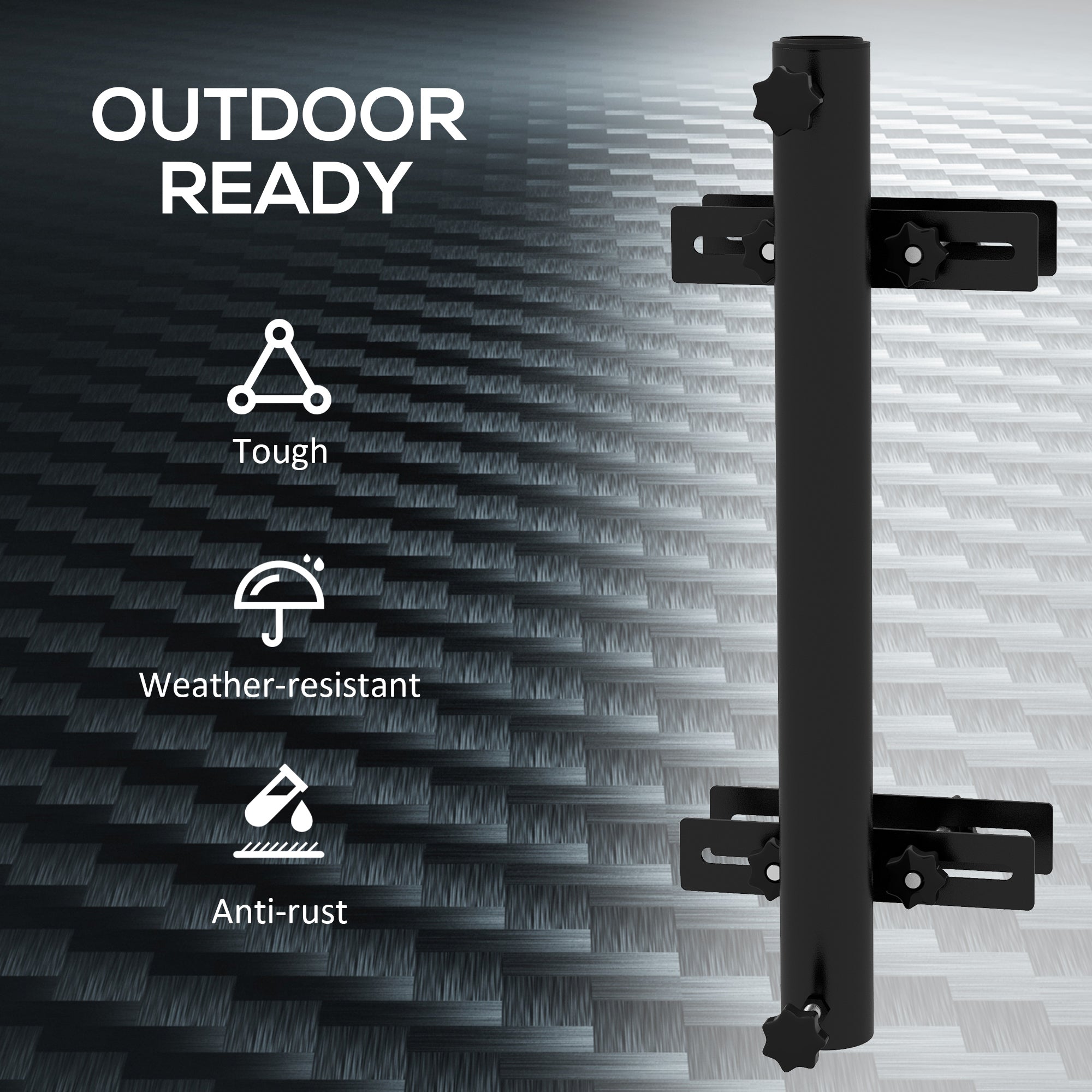 Outsunny Patio Umbrella Holder Stand for Deck Railing, Umbrella Deck Mount Bracket with Adjustable Clamps, Black