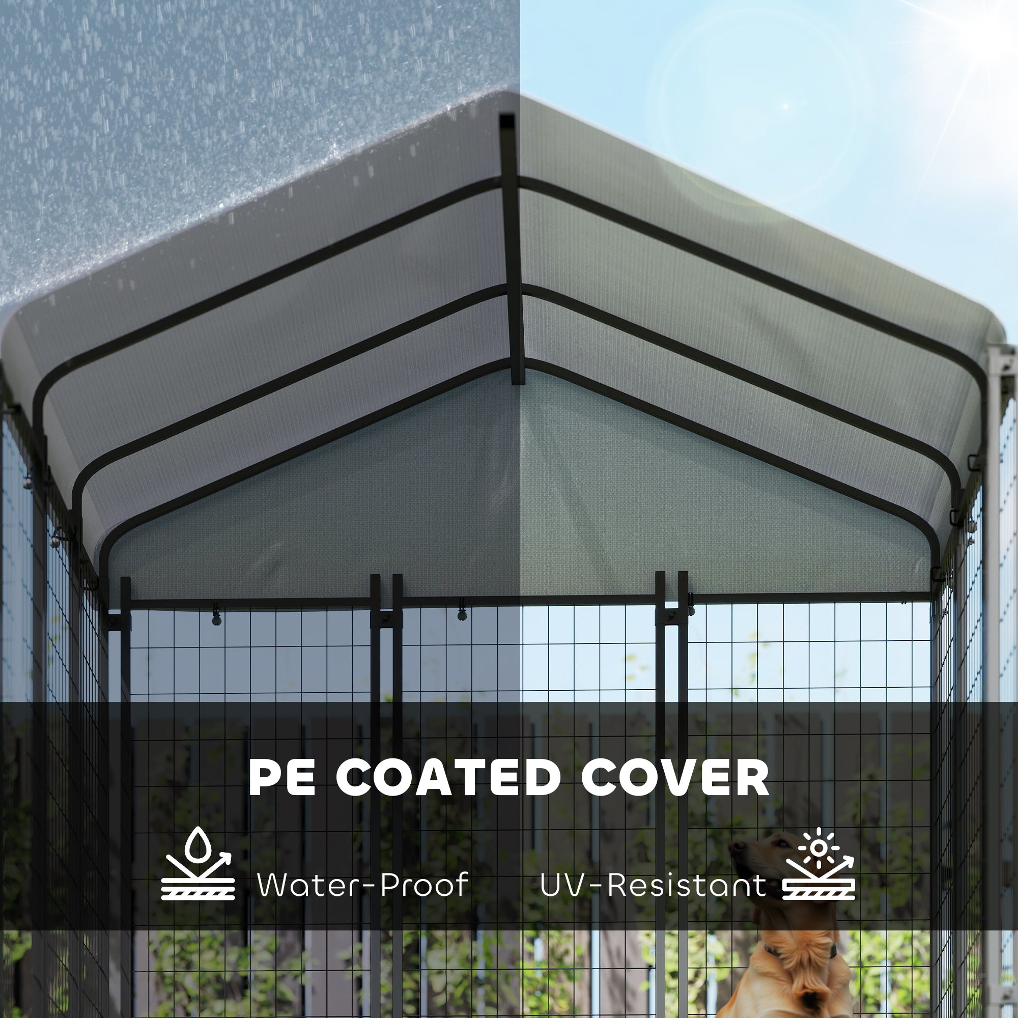 PawHut Outdoor Dog Kennel with Waterproof UV-Resistant Cover, for Large and Medium Dogs, 6' x 6' x 6', Silver