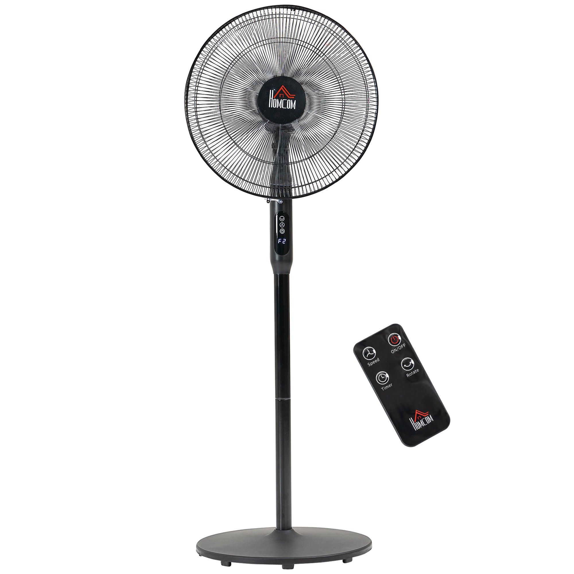 HOMCOM Floor Standing Fan with Remote Control, Oscillating, LED Screen, Stand Up Cooling Fan, Tall Pedestal Electric Fan for Home Bedroom, Black