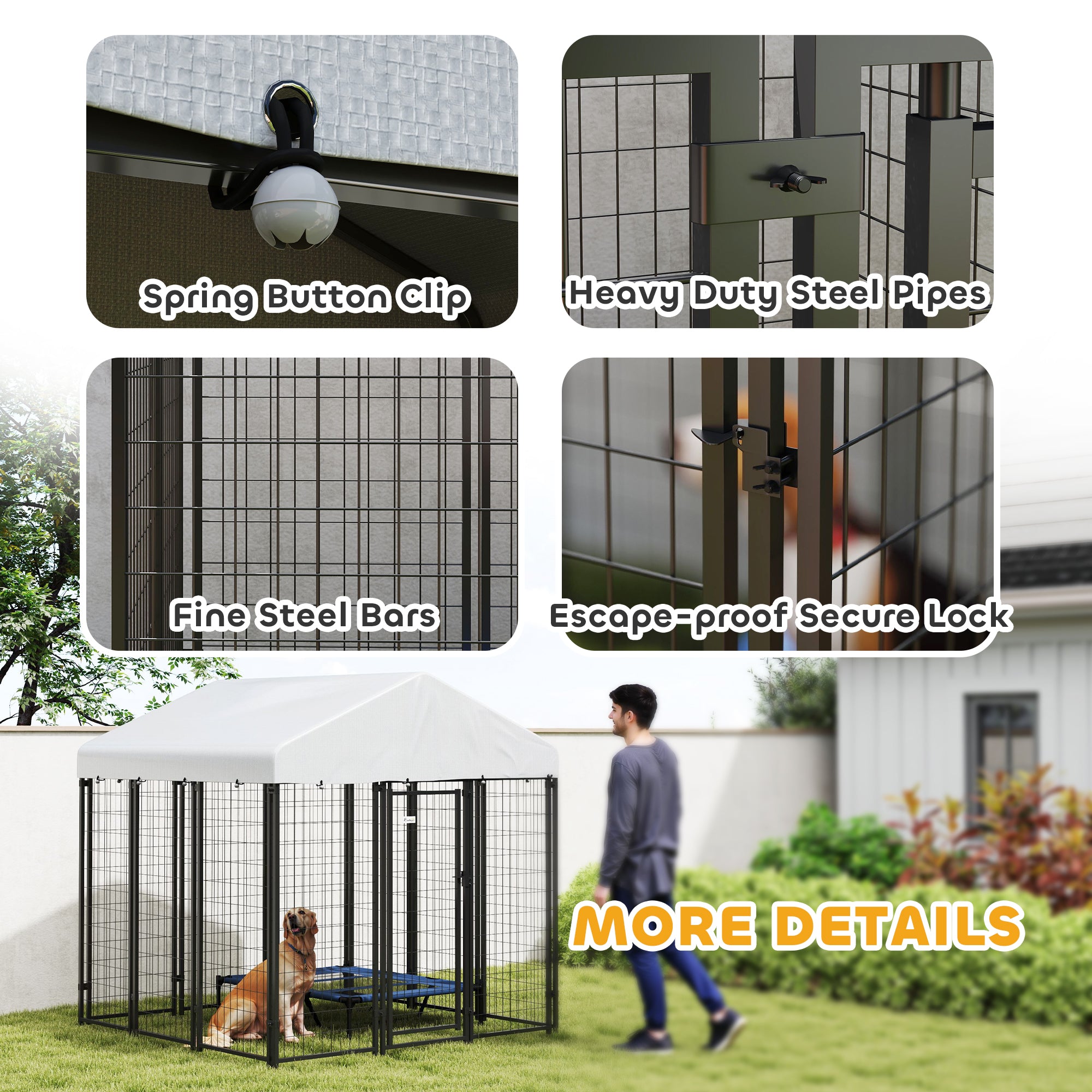 PawHut Outdoor Dog Kennel with Waterproof UV-Resistant Cover, for Large and Medium Dogs, 6' x 6' x 6', Silver