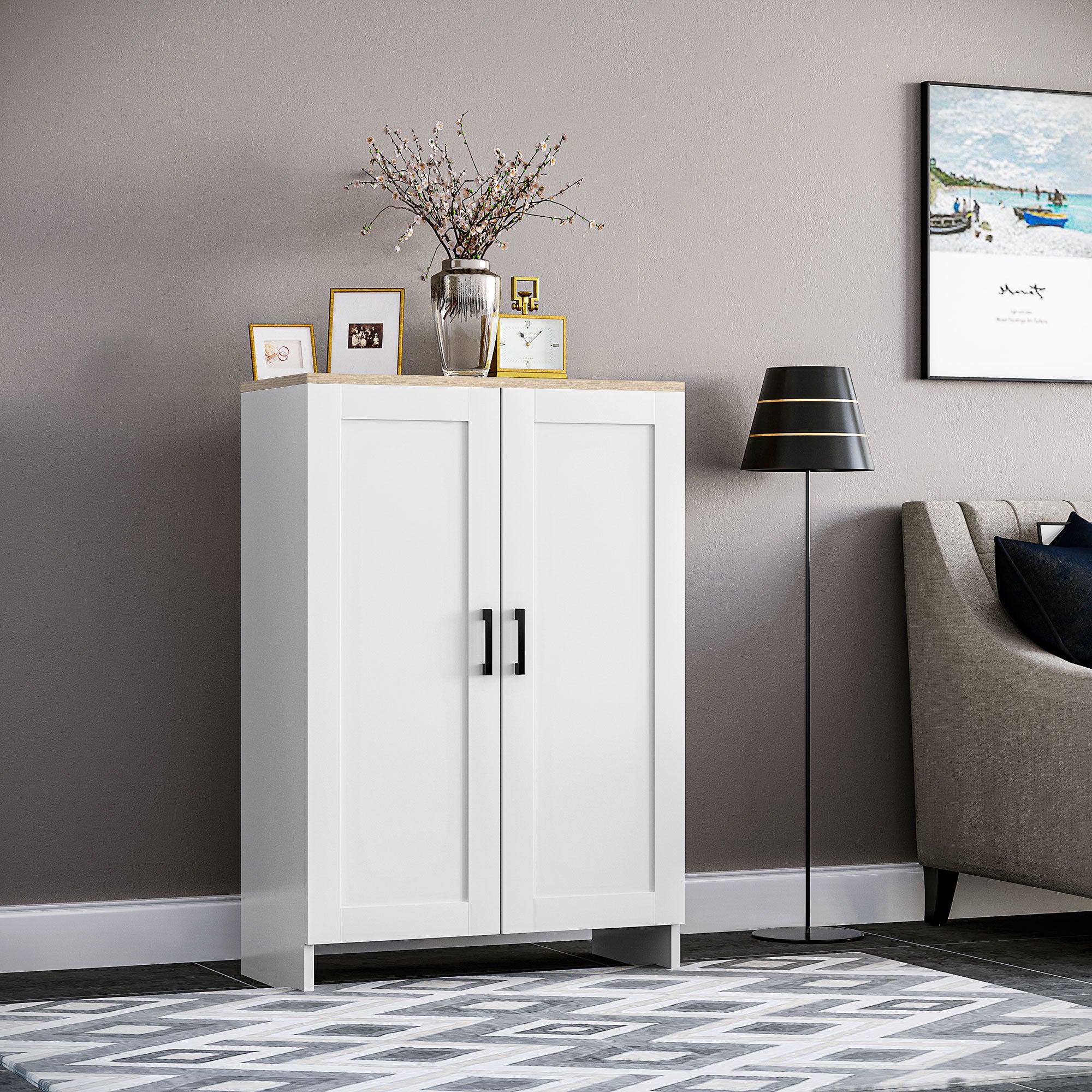 HOMCOM Modern Storage Cabinet with Doors and Adjustable Shelf for Kitchen, Living room, 23.6" x 11.8" x 35.4", White