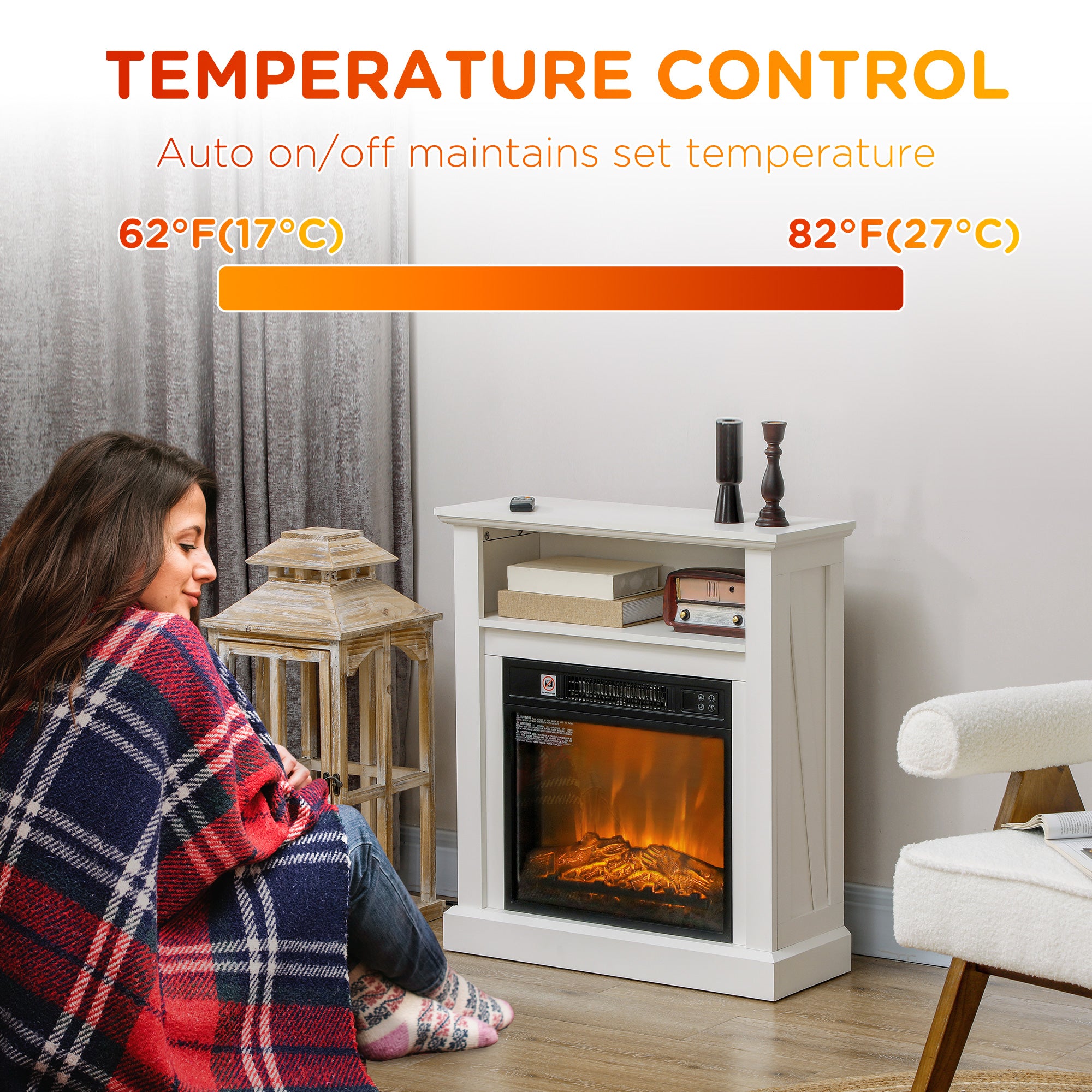 HOMCOM 27" Freestanding Electric Fireplace with Mantel, 1400W Replaceable Fireplace Insert Heater with Timer, White