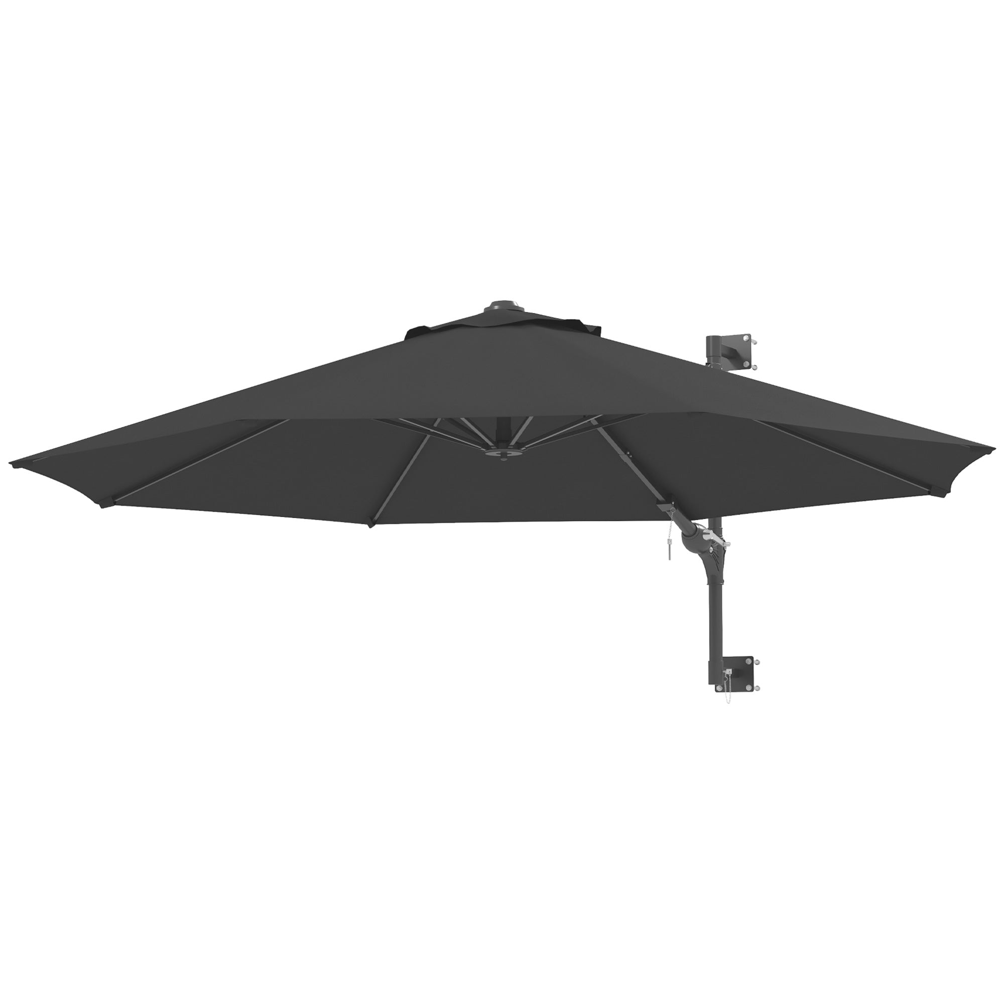 Outsunny 9.6 x 9.6 ft Wall Mounted Umbrella with Rotate, Patio Market Umbrella Parasol for Outdoor with Crank, Charcoal Grey