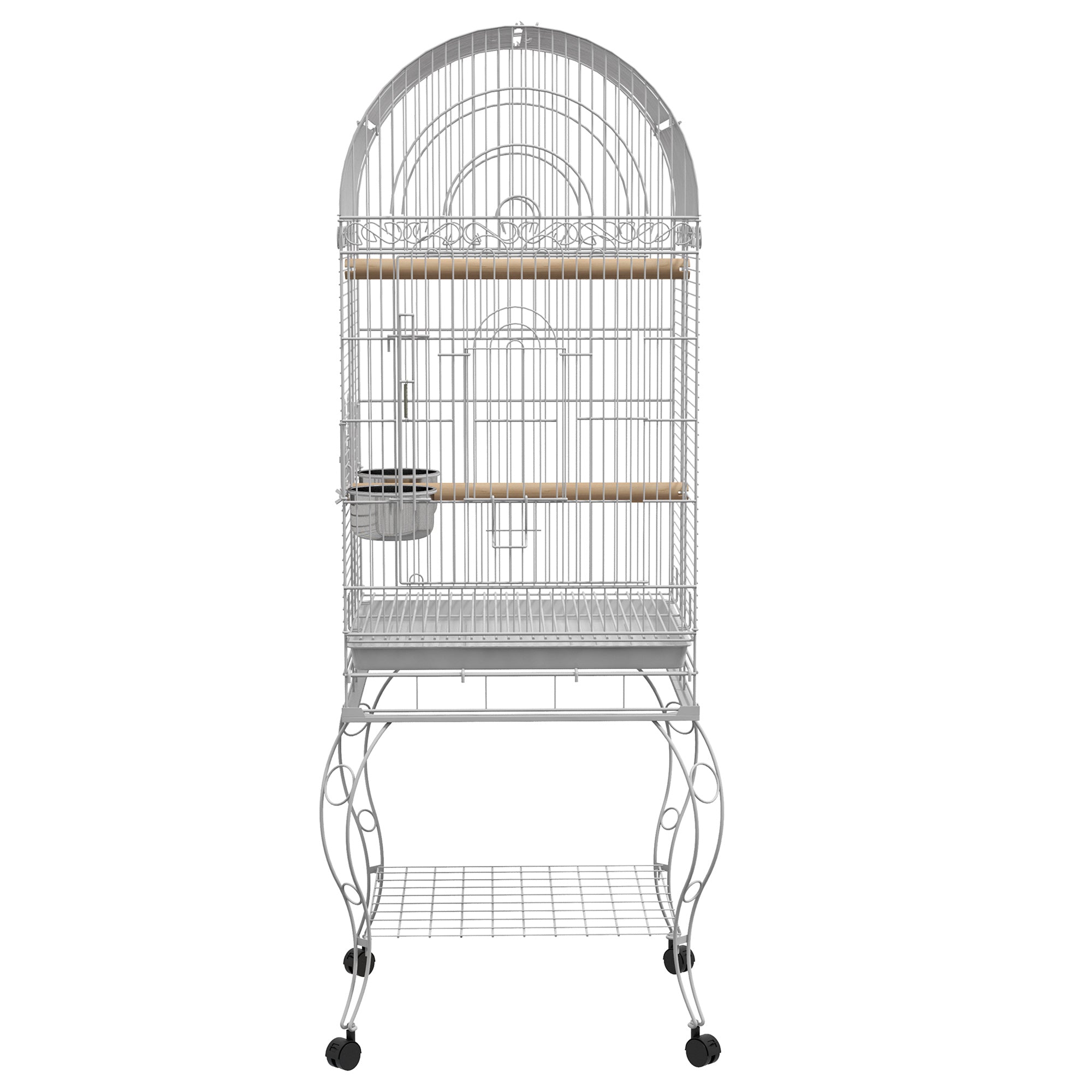 PawHut Play Open Top Bird Cage 60" Parrot Cage for Cockatiel, Sun Conure with Rolling Stand, Removable Tray, Perches, Storage Shelf White, 20.1" x 20.1"