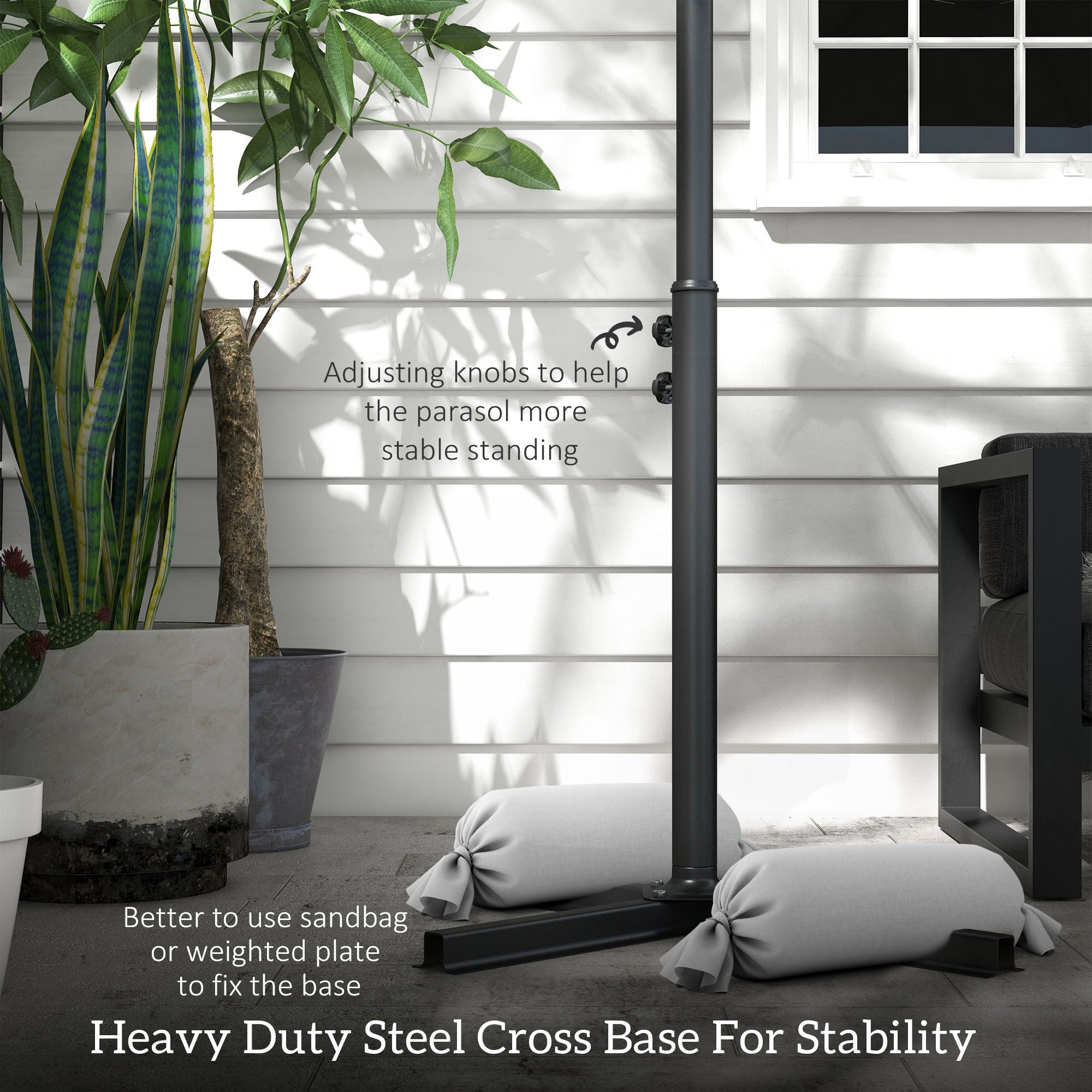 Outsunny 10ft Outdoor Cantilever Hanging Offset Umbrella with Solar LED Lights, Crank, Cross Base, Aluminum Frame, Grey