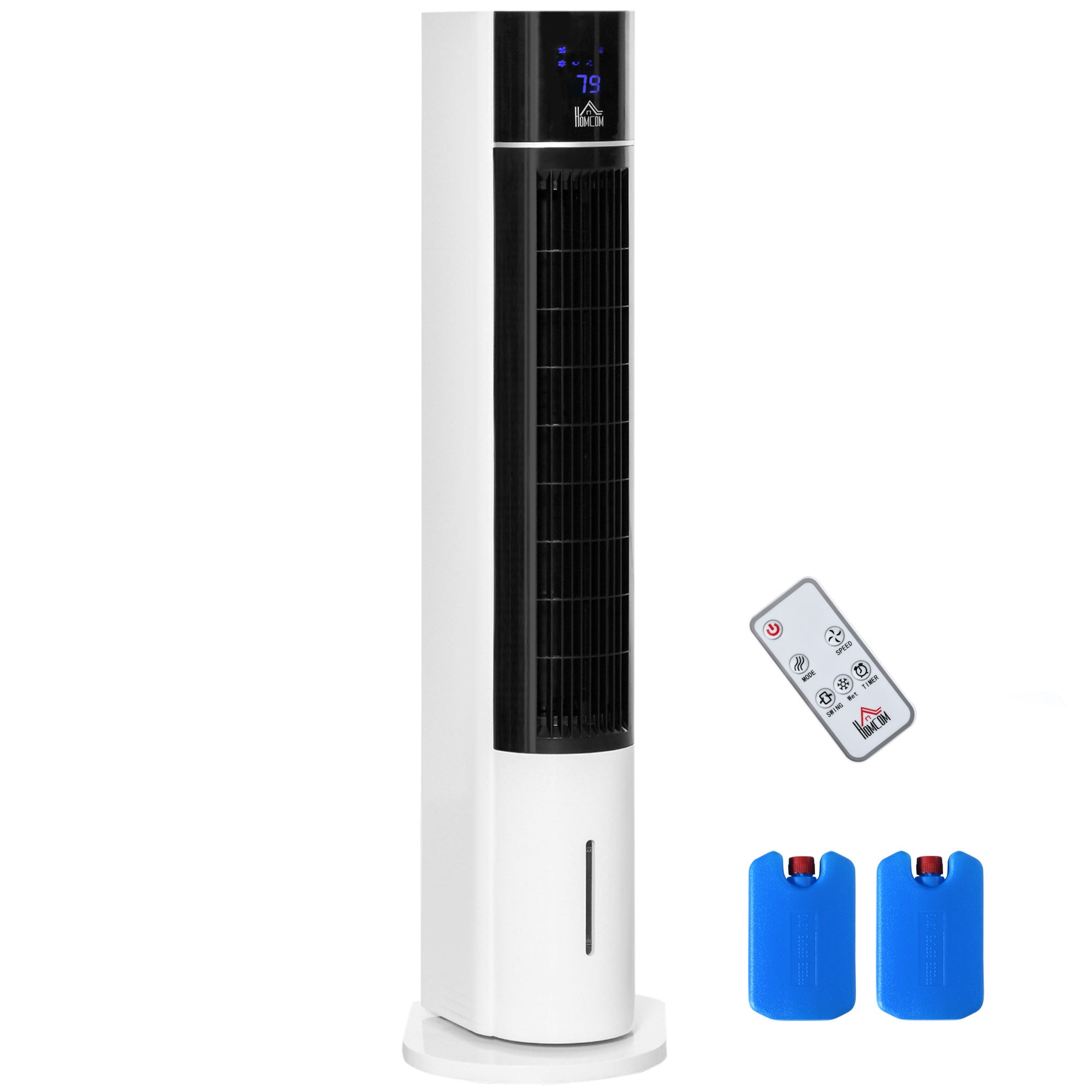 HOMCOM 3-In-1 Cooling Fan, Evaporative Air Cooler with 52° Oscillation, Ice Packs, Remote, 12H Timer, 3 Modes, 3 Speeds, White
