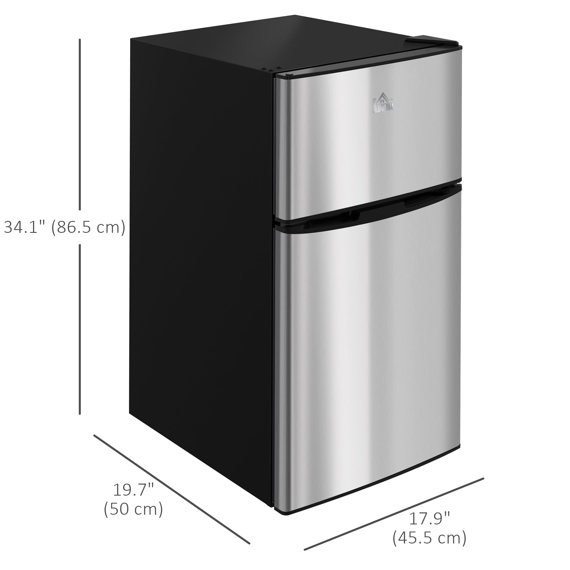 HOMCOM 3.2 Cu Ft Compact Refrigerator, Mini Fridge with Freezer, Adjustable Shelves and Reversible Doors for Bedroom, Silver