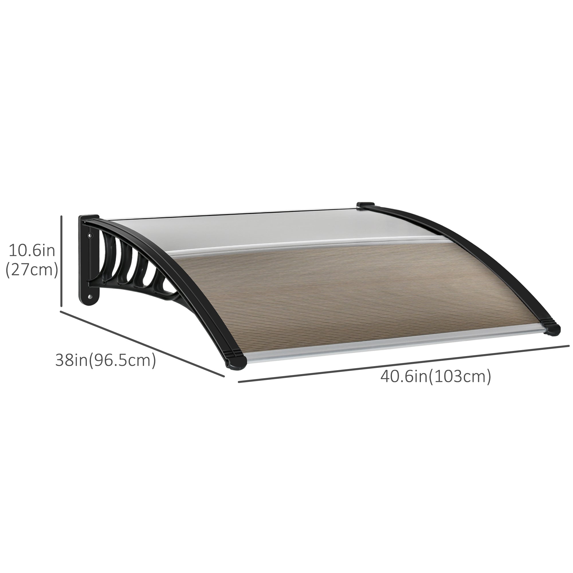 Outsunny Awning Door Canopy, 40.6" x 38" Polycarbonate Front Door Outdoor Patio Cover with Hollow Sheet for UV Protection, Brown