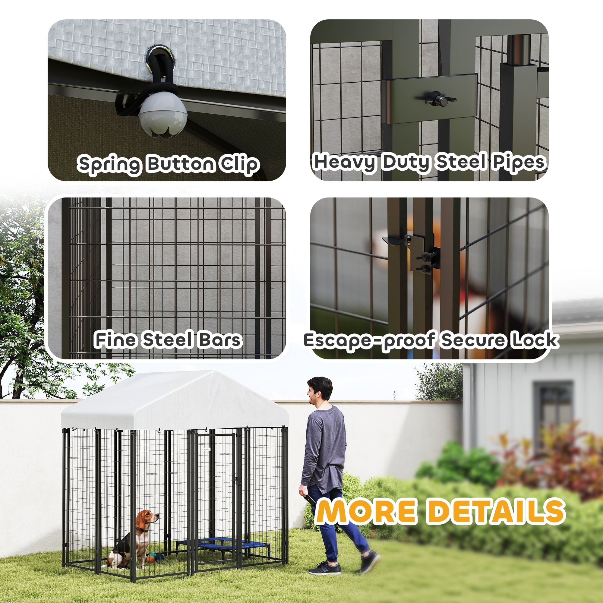 PawHut Outdoor Dog Kennel with Waterproof UV-Resistant Cover, for Medium and Small Dogs, 6' x 4' x 6', Silver