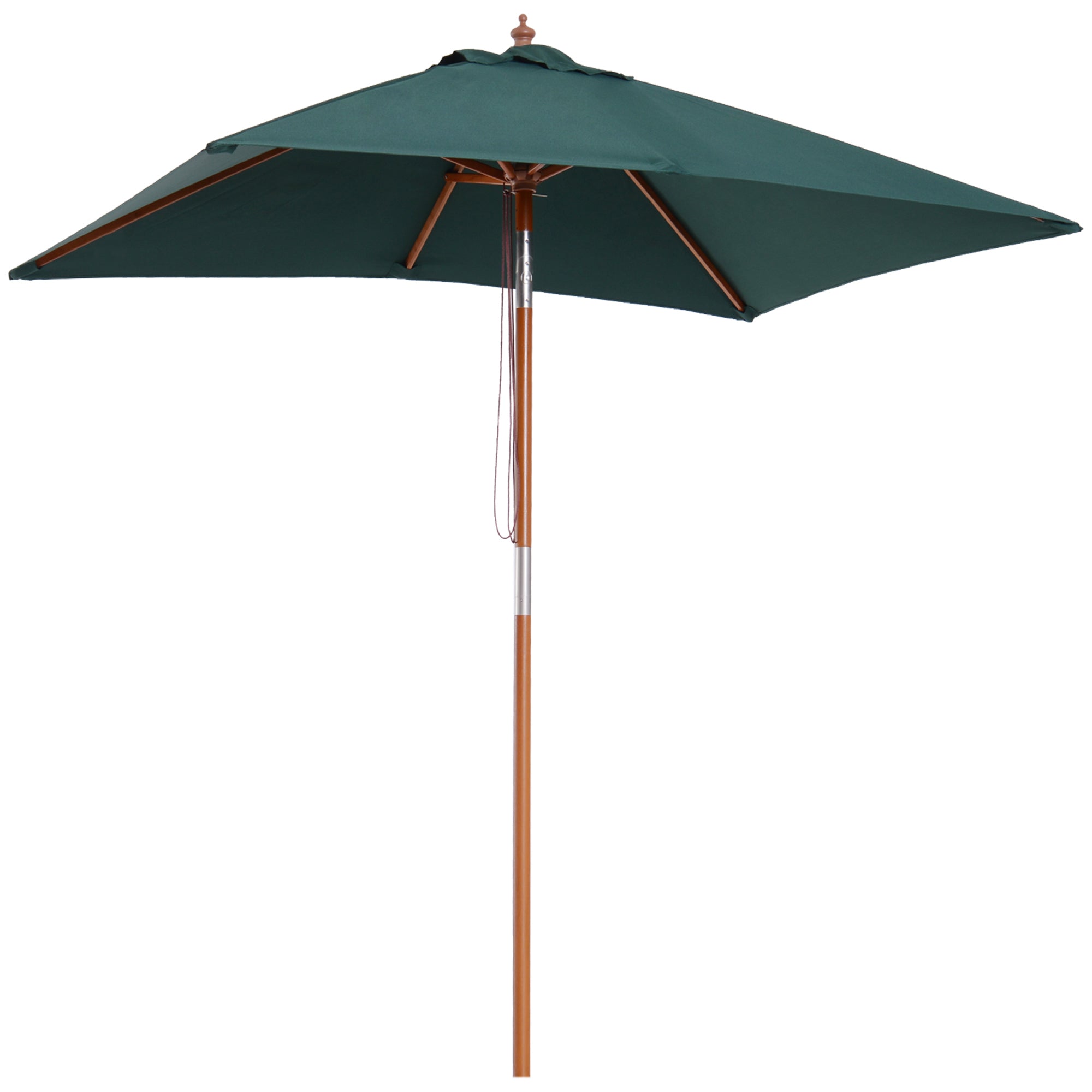 Outsunny 6.6x5ft Square Market Parasol, Wooden Patio Umbrella with Tilt Mechanism and 6 Bamboo Ribs, Garden Sunshade, Green