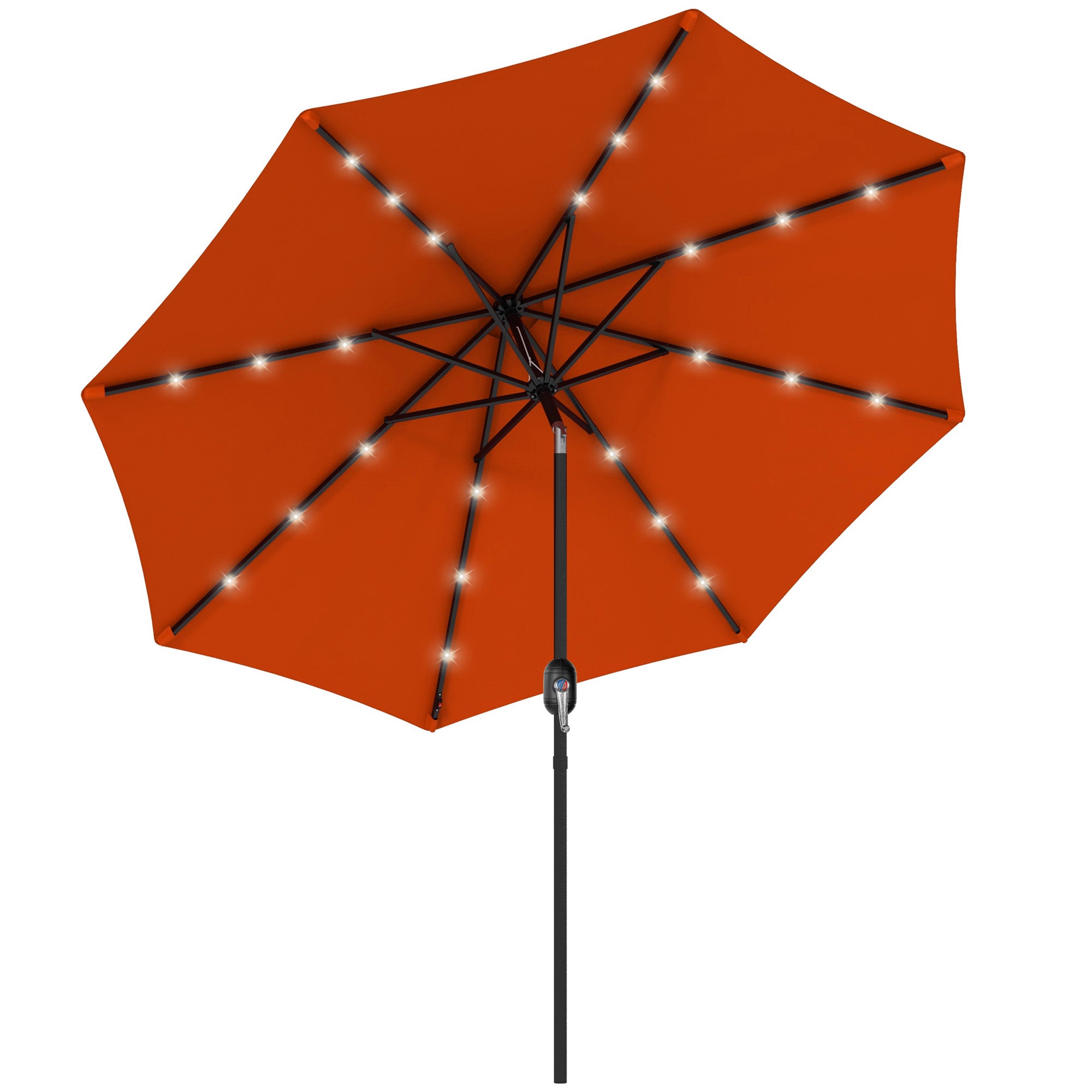 Outsunny 9ft Solar Patio Umbrella Outdoor Sunshade 24 LED Lights Tilt Canopy Orange