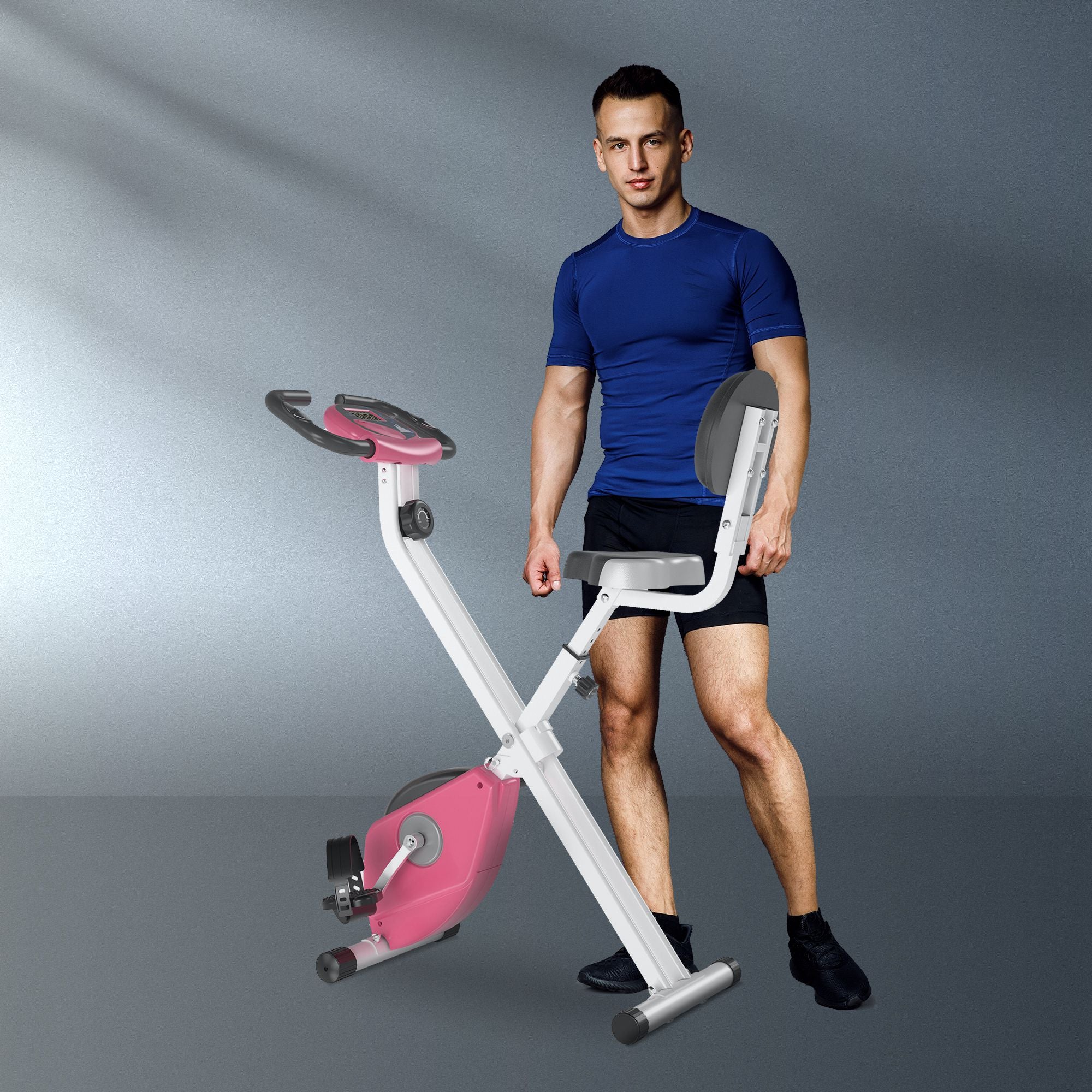 Soozier Foldable Indoor Stationary Bike with 8 Levels of Magnetic Resistance, Exercise Bike for Cardio Workout, Pink