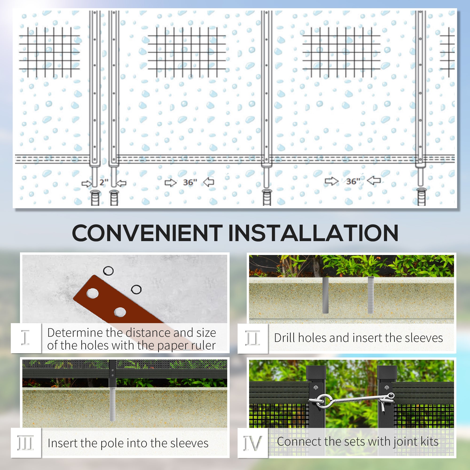 Outsunny 4 Panel Swimming Pool Fence, Aluminium Rustproof Pool Fencing, 4' x 12', Black