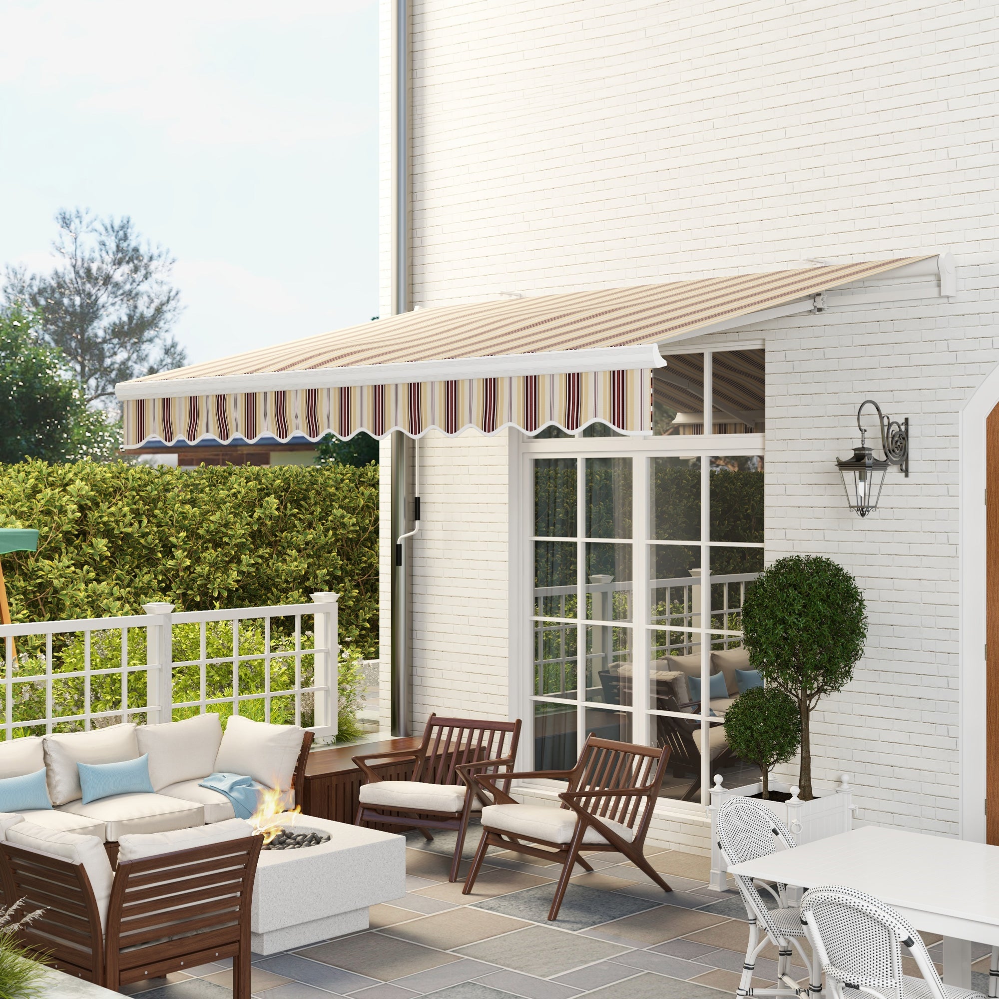 Outsunny 13' x 8' Manual Retractable Patio Awning Sun Shade Outdoor Deck Window Door Canopy Shelter Aluminum Frame Red Stripe