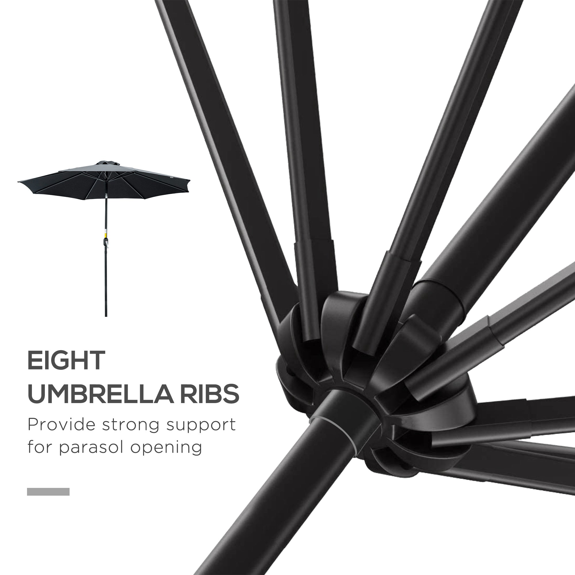 Outsunny 10' x 8' Round Market Umbrella, Patio Umbrella, Outdoor Parasol with Crank Handle, Tilt for Garden, Bench, Lawn, Black