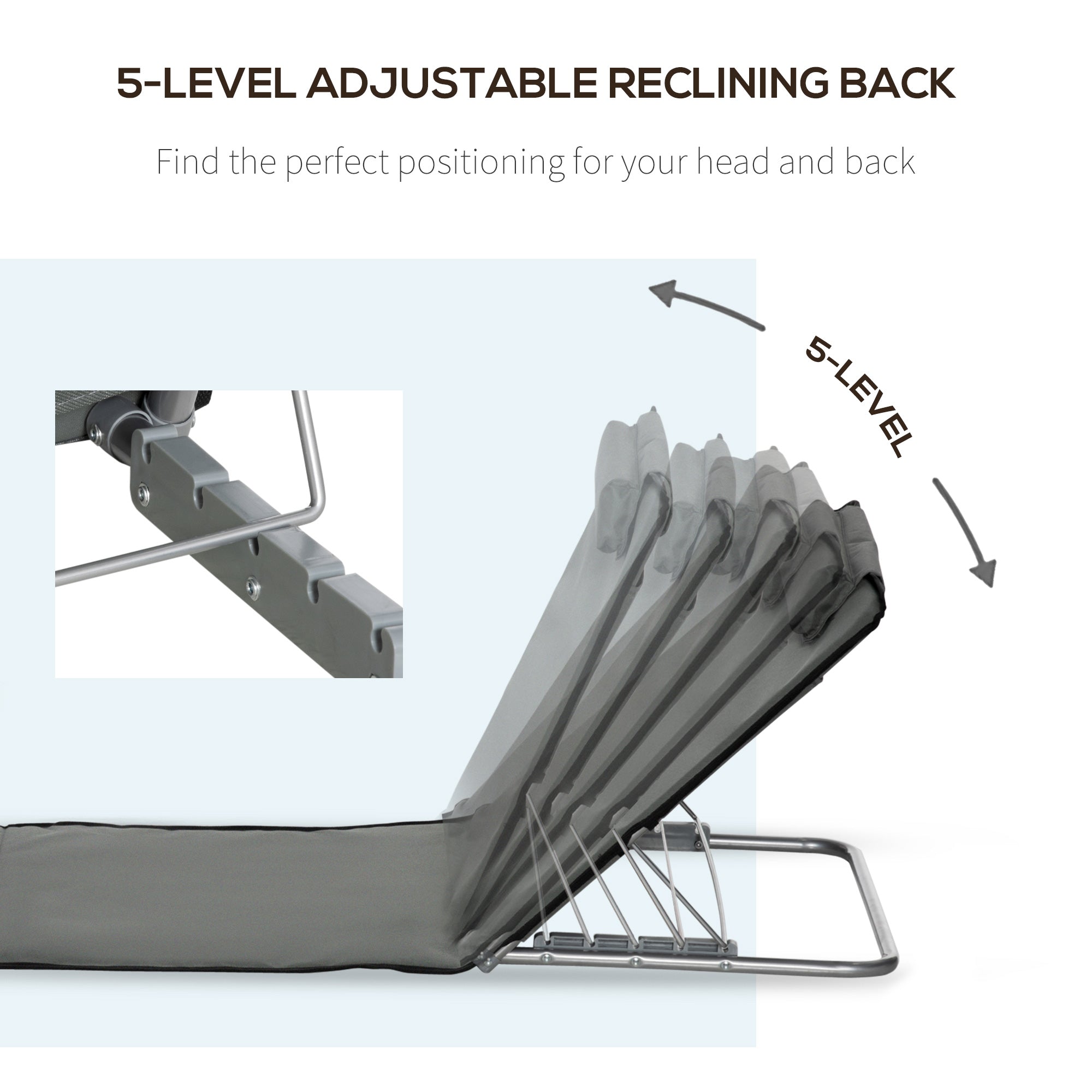 Outsunny Set of 2 Sun Lounger Beach Mat Folding Lounge Chair Mat with Adjustable Back Steel Frame Head Pillow Carry Bag Grey