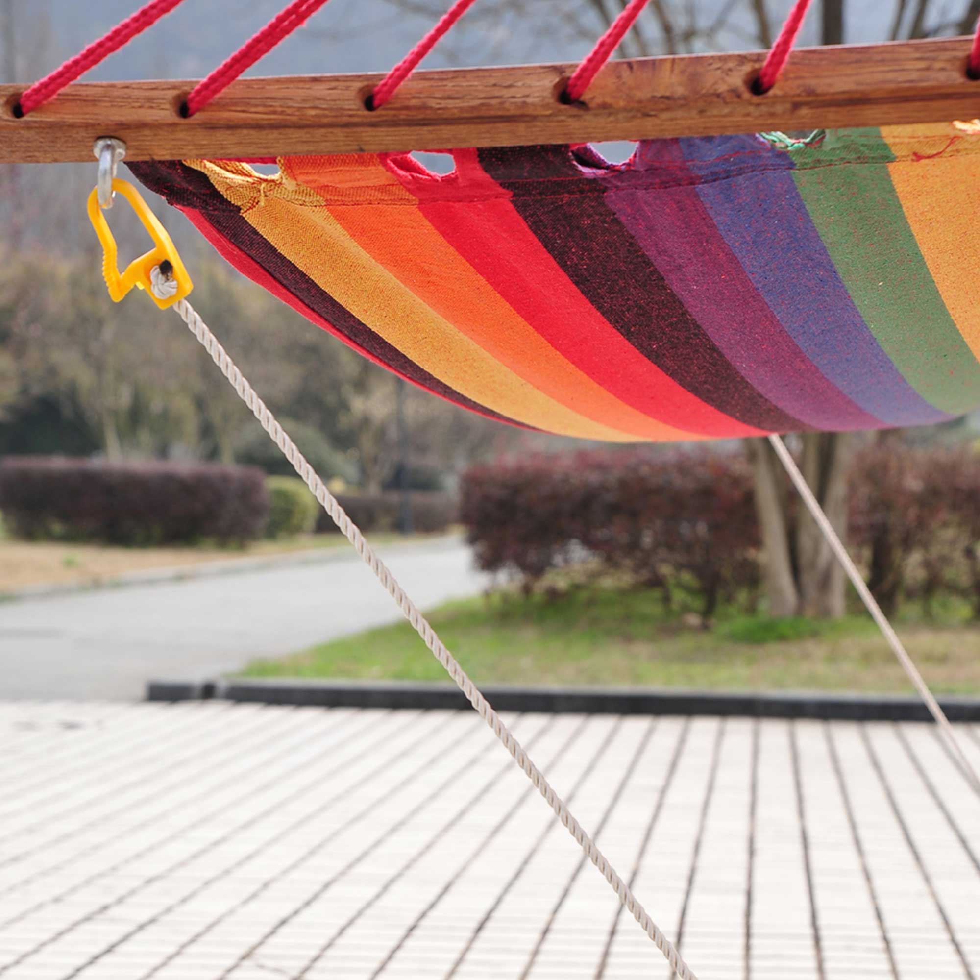 Outsunny 10' Outdoor Swing Hammock, Hammock with Wood Stand Rainbow Bed, Heavy Duty Roman Arc Hammock for Patio, Backyard, Balcony, Porch, Multi Color