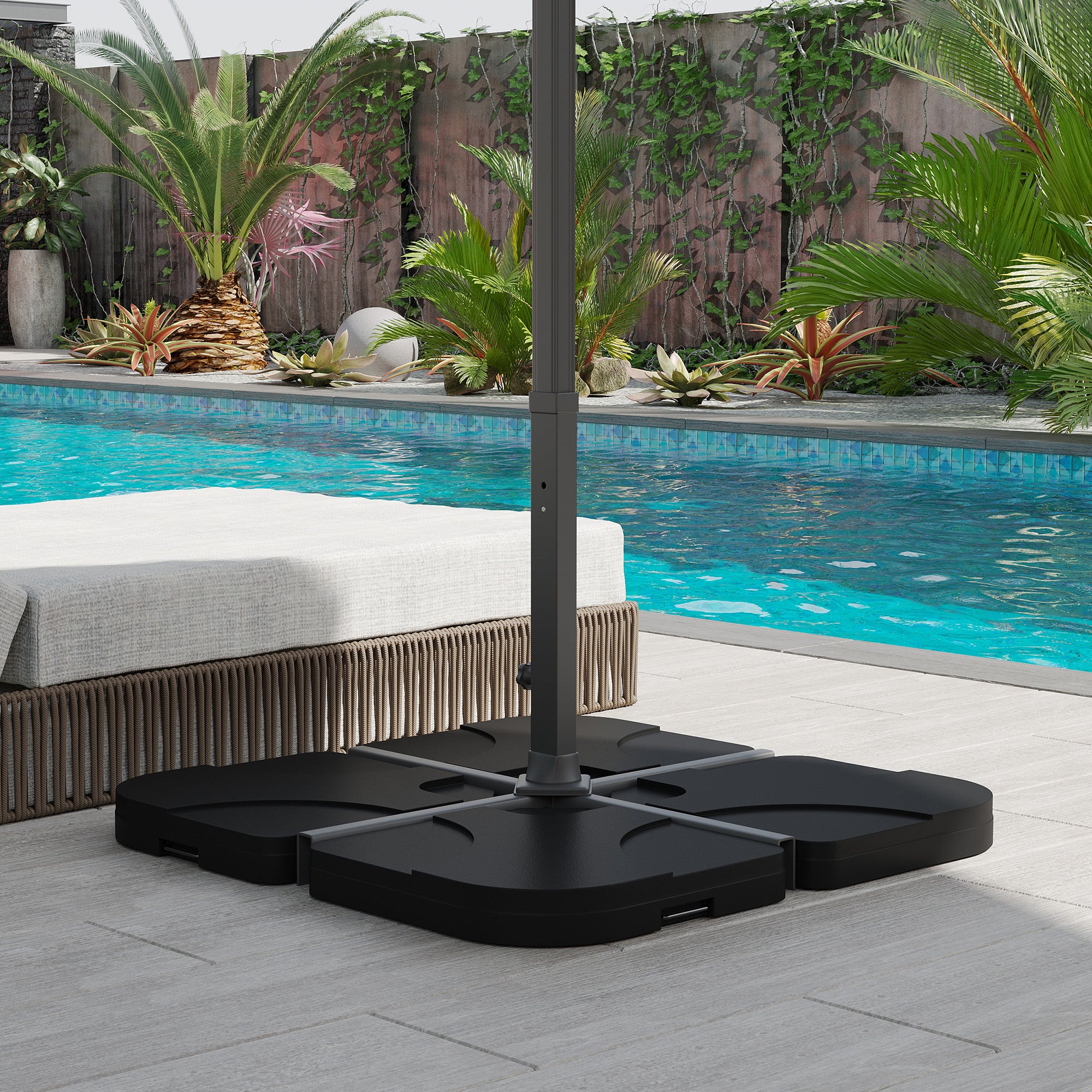 Outsunny 4pc Portable Umbrella Base Weights Garden Parasol Base Outdoor Patio Umbrella Stand Holder Weights, Black
