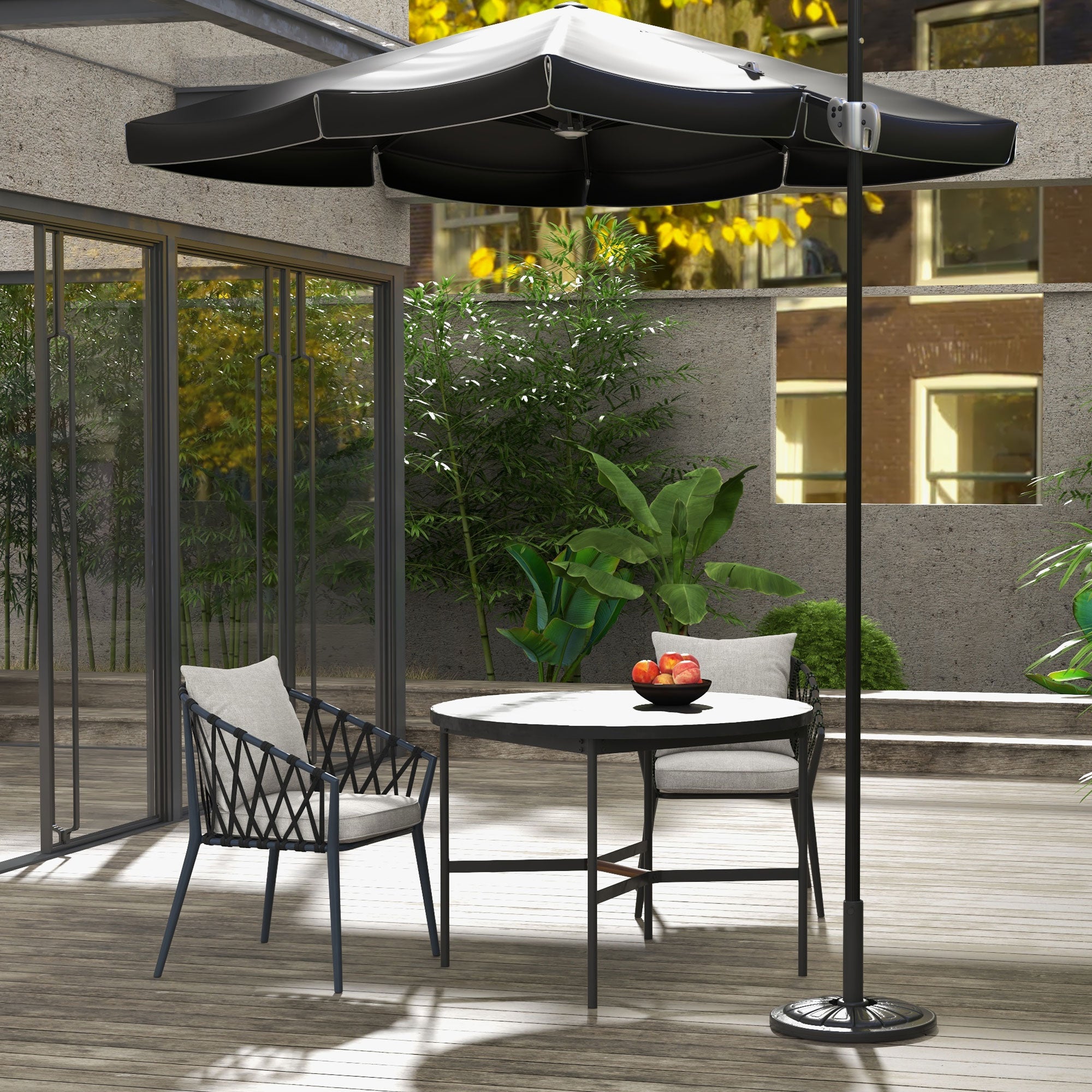 Outsunny Umbrella Base, Heavy Duty Concrete Base Holder with Steel Pole, Round Parasol Stand for Patio, Outdoor, Backyard, Black