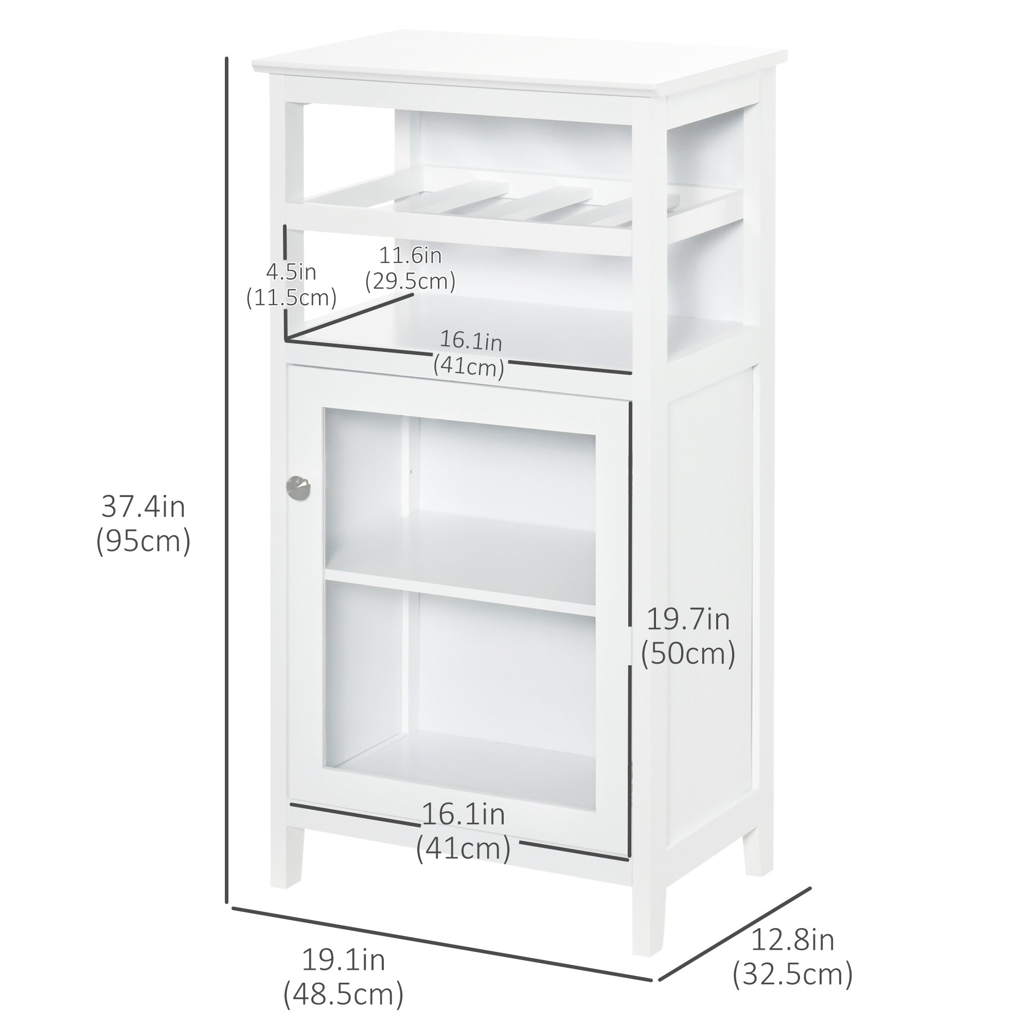 HOMCOM Wine Cabinet with 4 Bottle Wine Rack, Open Shelf, Acrylic Door Cabinet with Adjustable Shelf for Home Bar, White