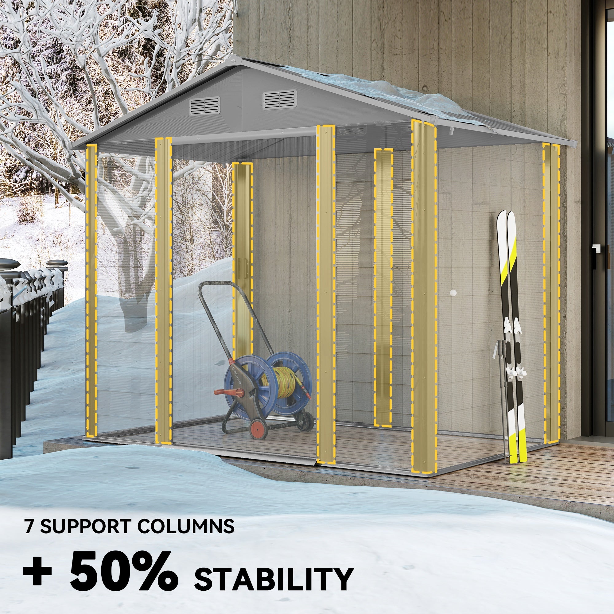 Outsunny 7.7' x 6.5' Outdoor Metal Garden Shed House Hut Gardening Tool Storage with Ventilation, Light Grey