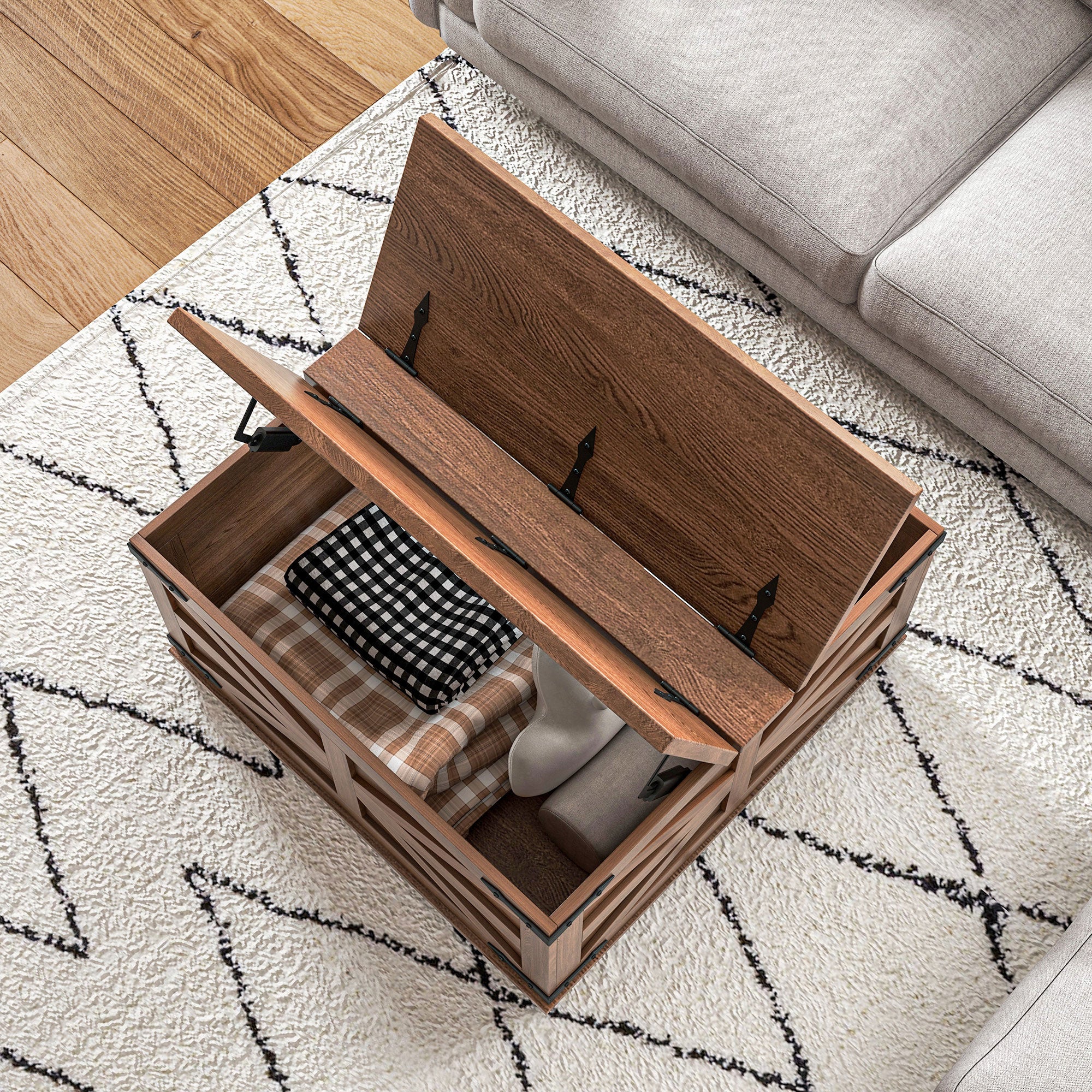 HOMCOM Farmhouse Coffee Table, Square Center Table with Flip-top Lids, Hidden Storage Compartment, Brown