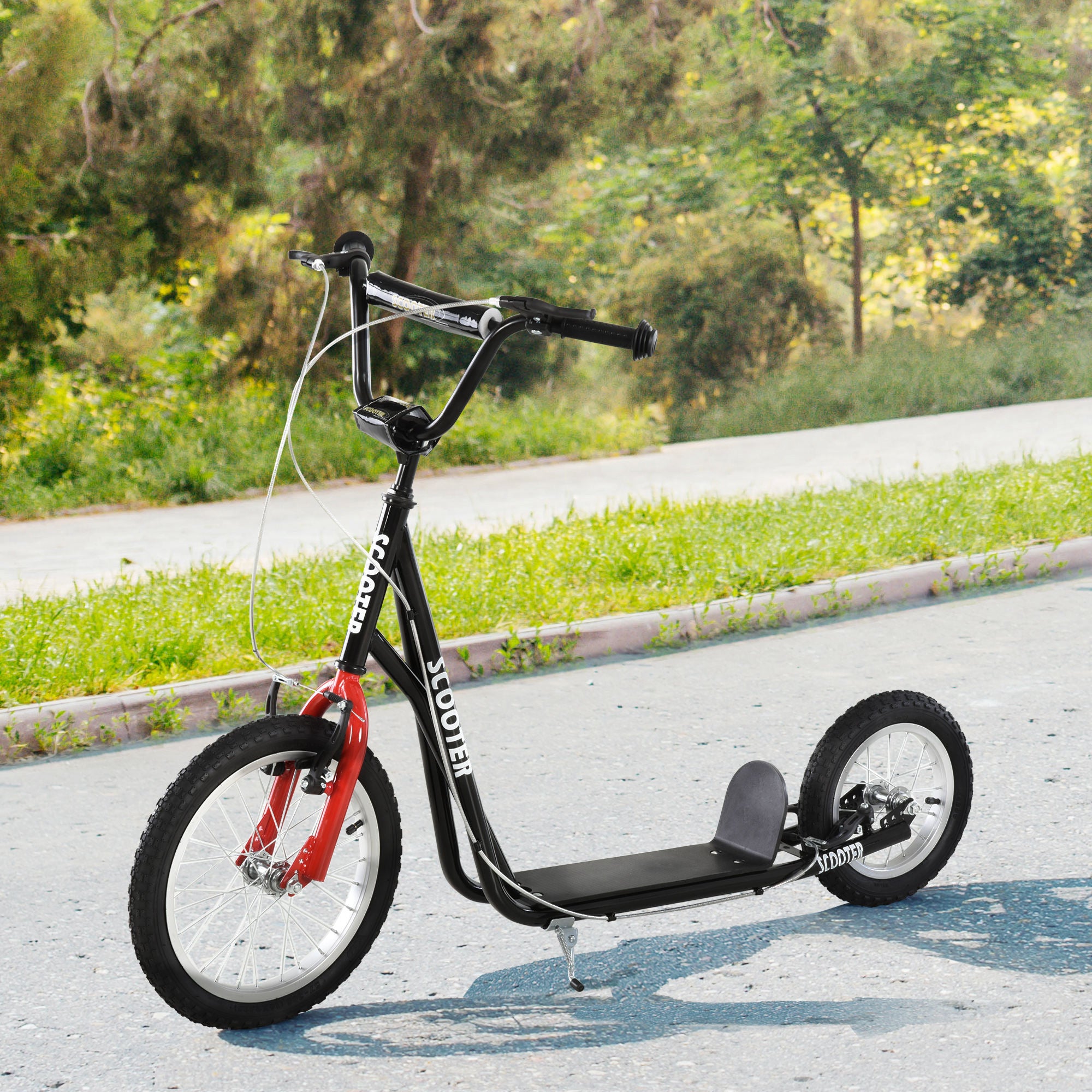 Aosom Youth Kick Scooter with Adjustable Handlebar and 16'' Inflatable Rubber Wheel for Kids and Teens 5+ Year Old, Black