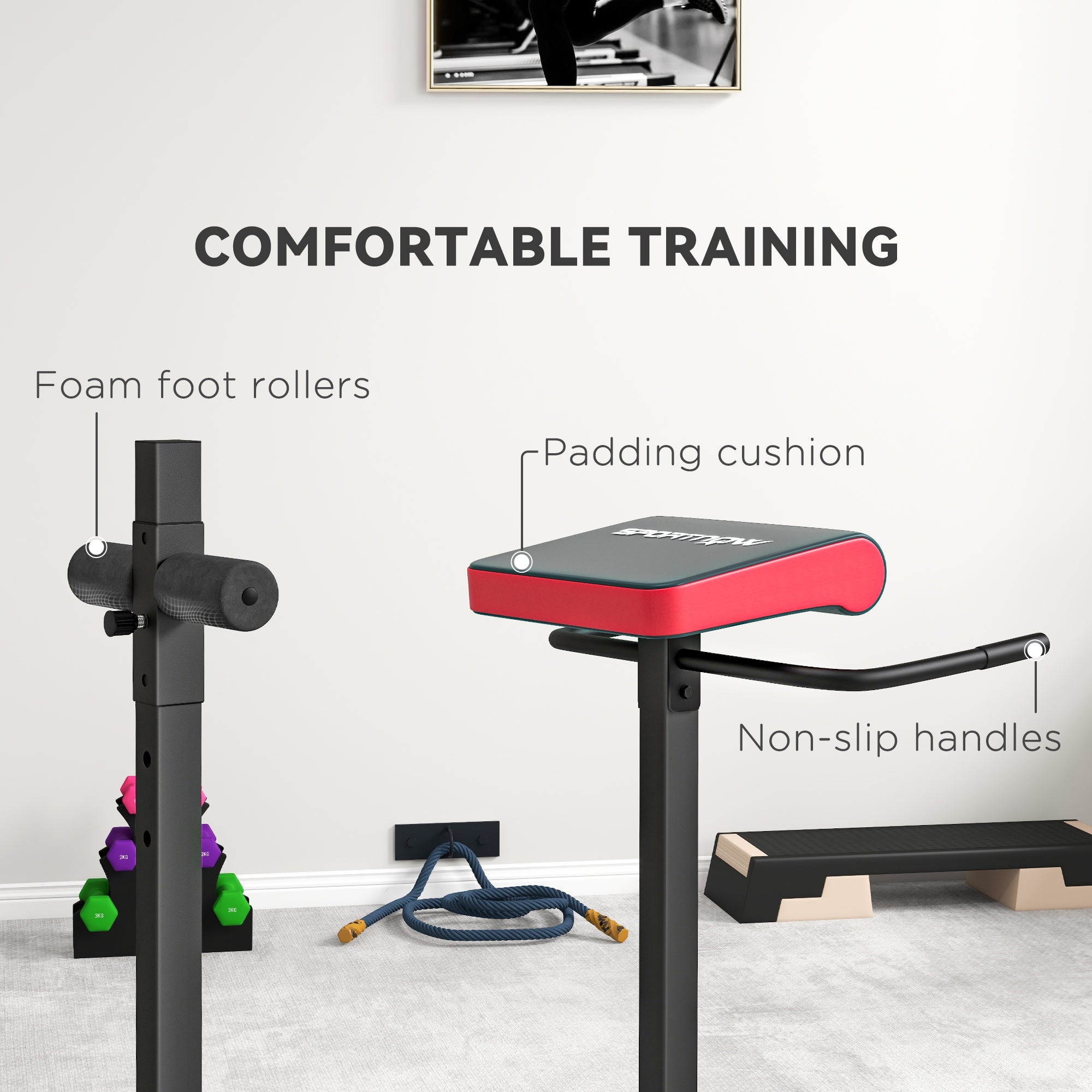 Soozier Back Extension Roman Chair, Hyperextension Bench with Adjustable Leg Roller for Back, Abdominal and Gluteal Training