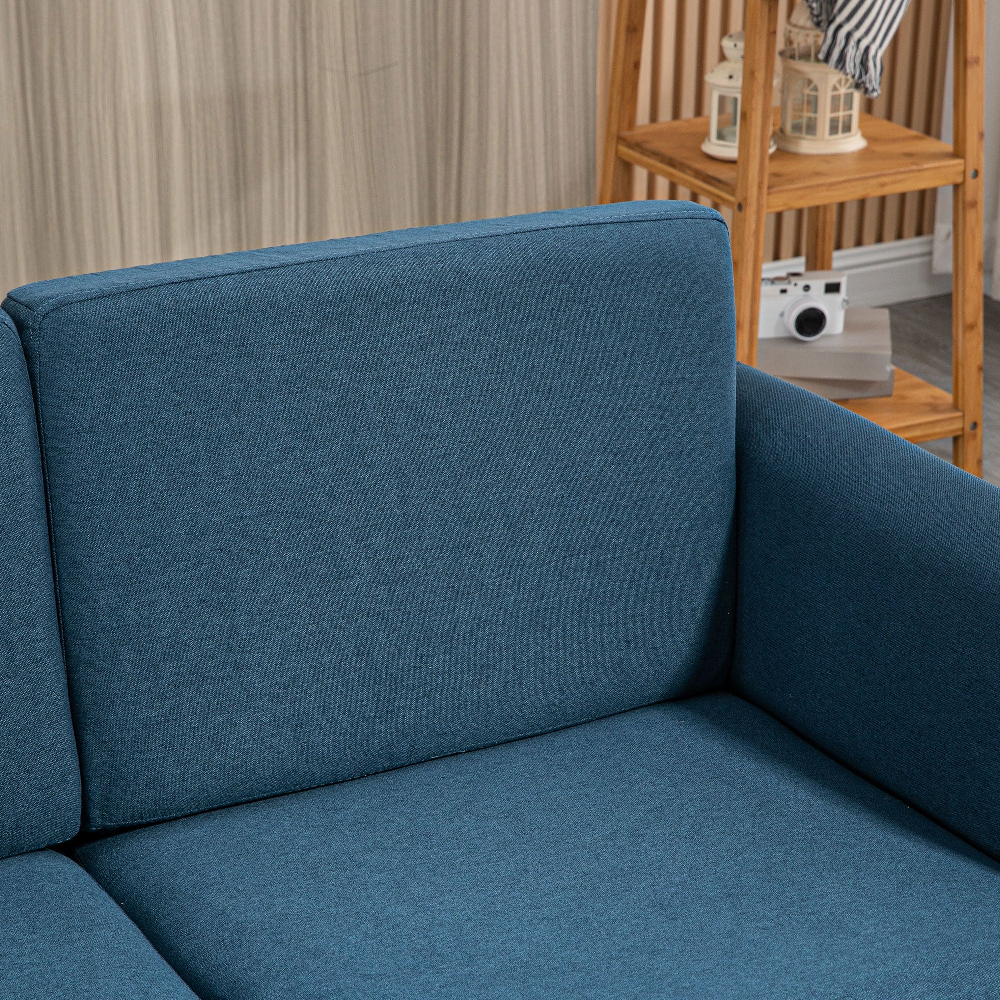 HOMCOM 2-Seat Sofa Two-Seater Couch with Armrests and Wood Legs for Living Room, Bedroom, Blue