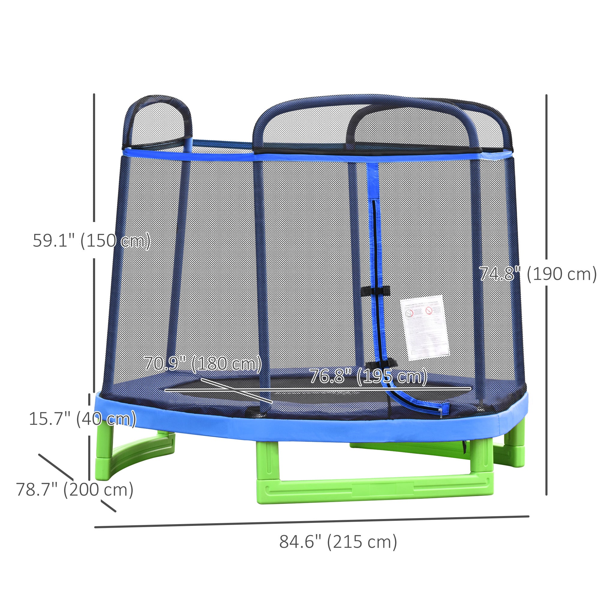 Outsunny 84.75" Kids Trampoline 7 FT Indoor Outdoor Trampolines with Safety Net Enclosure Built-in Zipper Padded Covering, for Boys and Girls, Blue