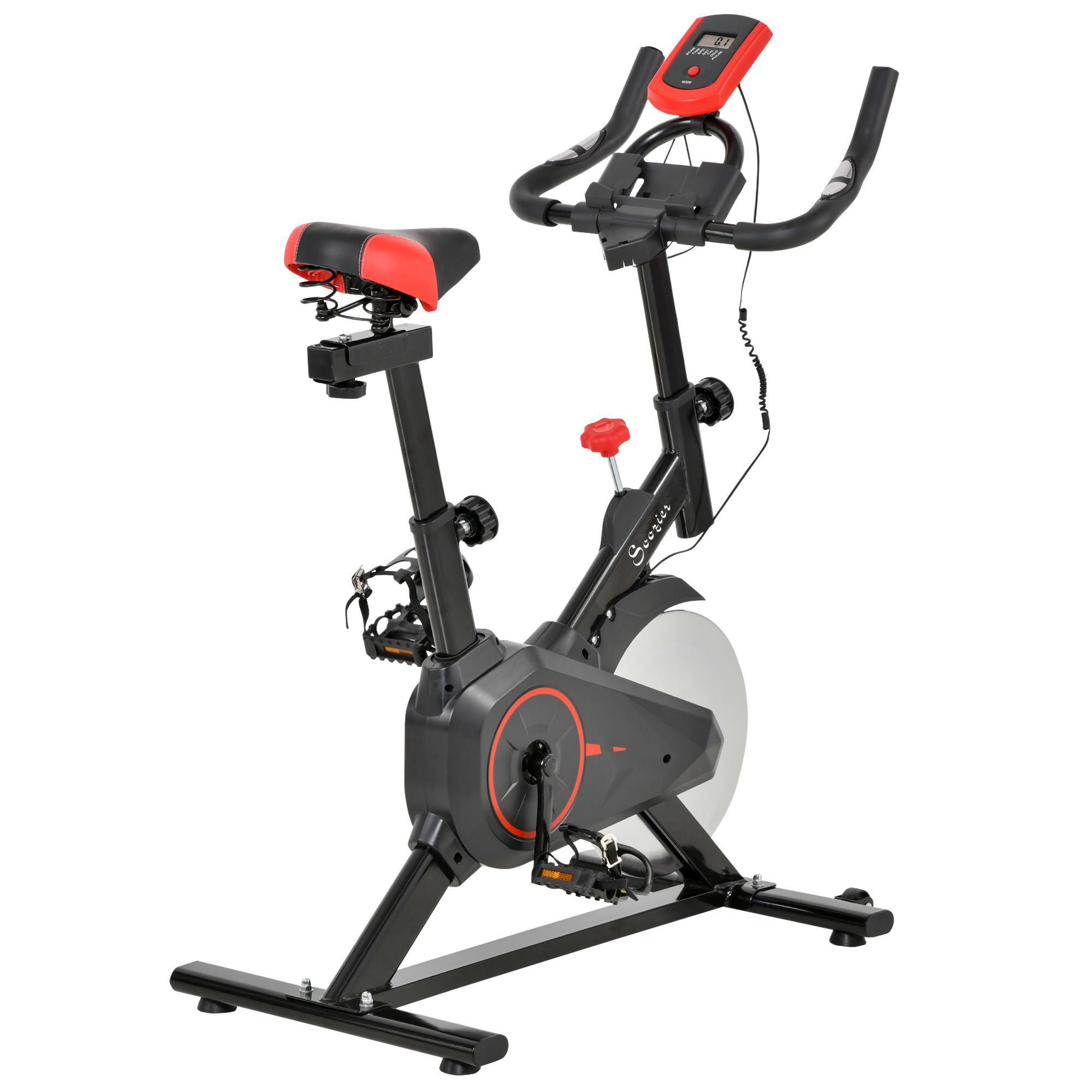 Soozier Upright Exercise Bike Indoor Bicycle Cardio Workout Cycling Machine Fitness Equipment for Home Gym w/ Adjustable Resistance Flywheel LCD Monitor