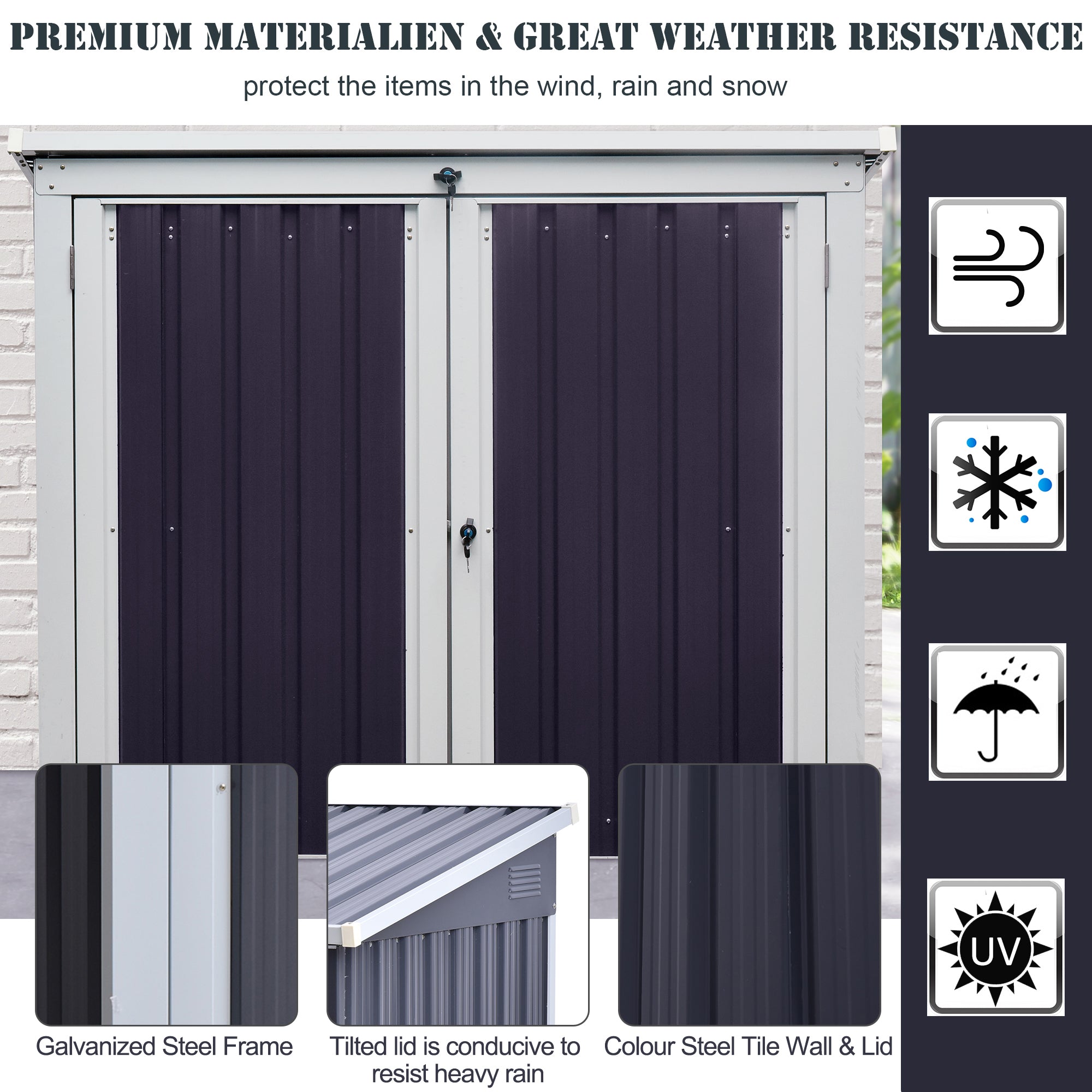 Outsunny 5ft x 3ft Outdoor Garbage Bin Storage Shed with Lockable Doors and Lid, Outside Storage Shed for Trash Can, Black