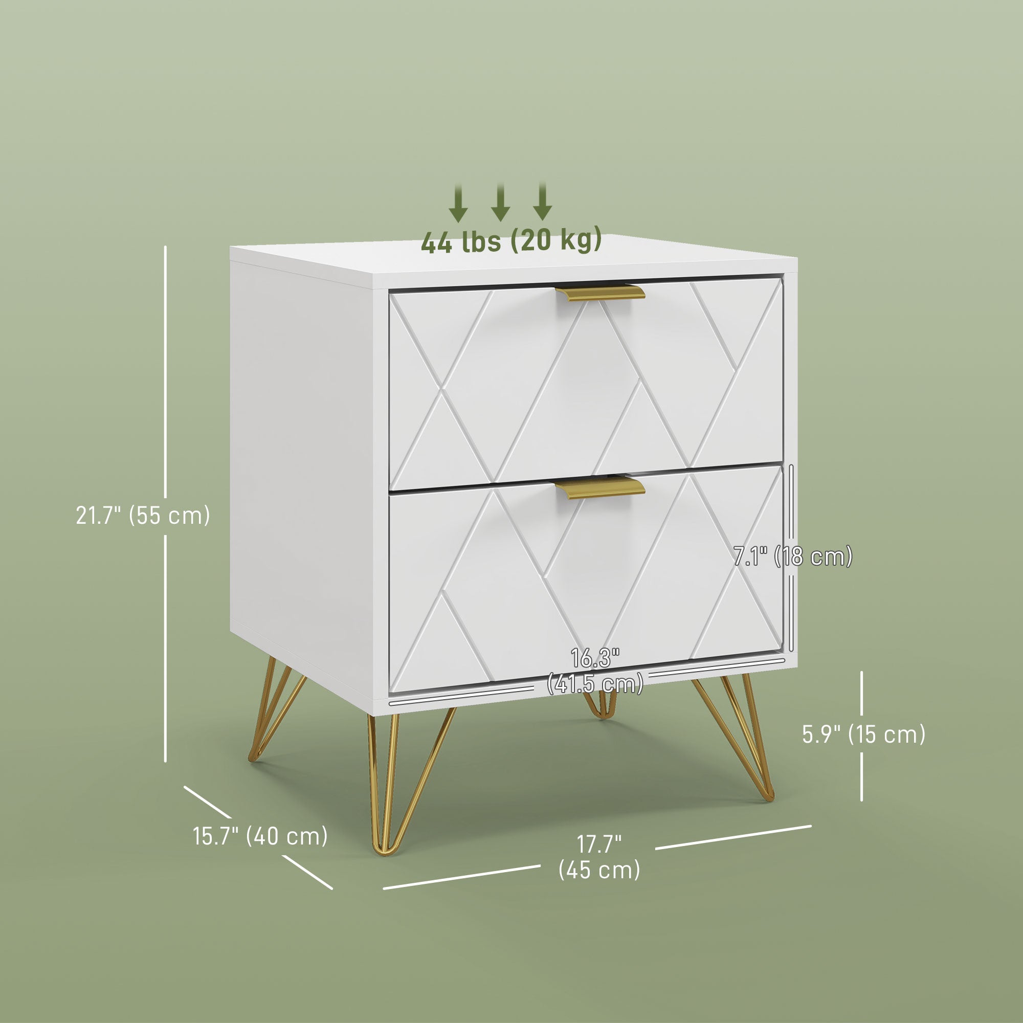 HOMCOM Modern Bedside Table, Accent Nightstand with 2 Drawers, Bed End Table for Bedroom, Living Room, White