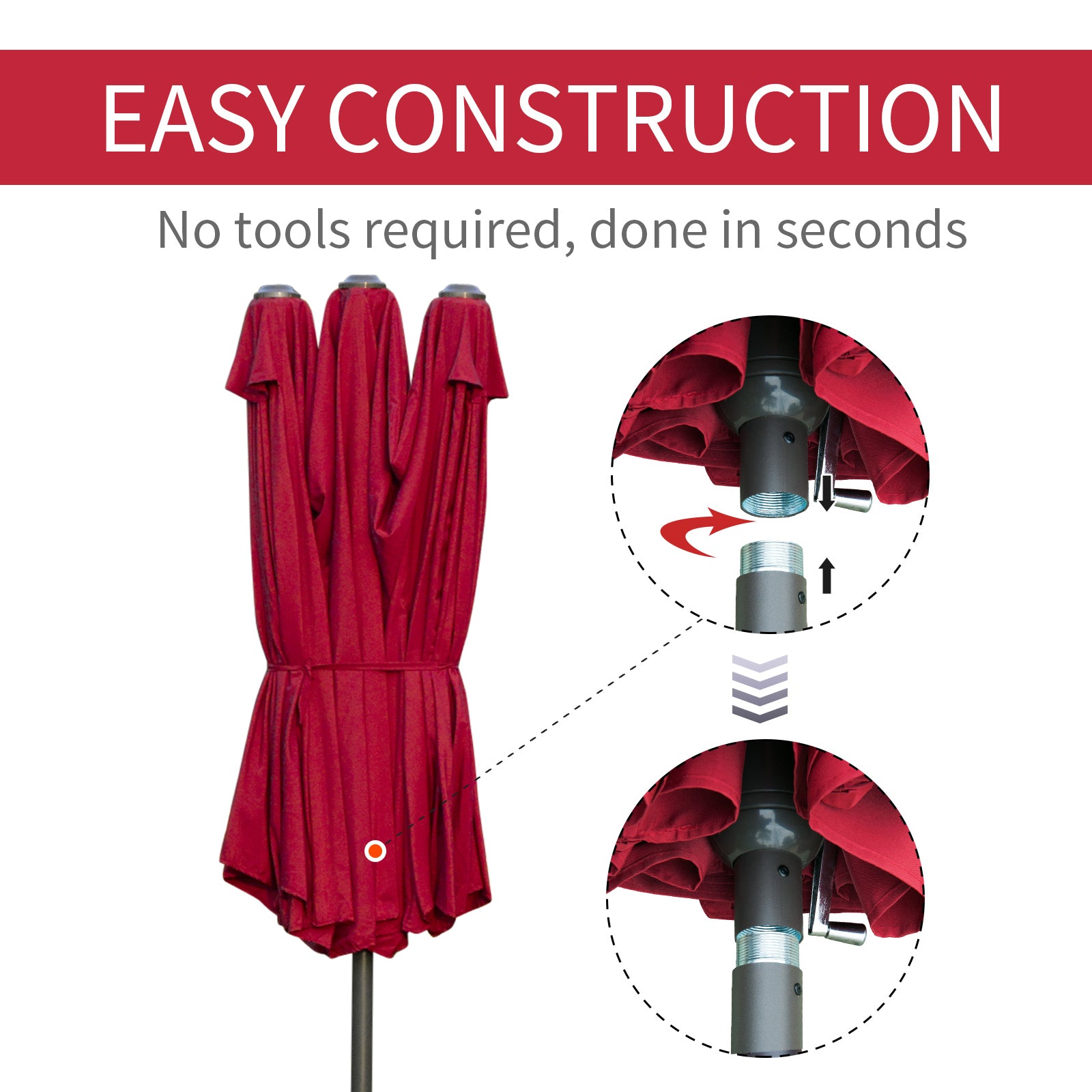 Outsunny 15' Outdoor Patio Umbrella with Twin Canopy Sunshade Steel Table Umbrella with Lift Crank, Cross base, Sandbag, Wine Red