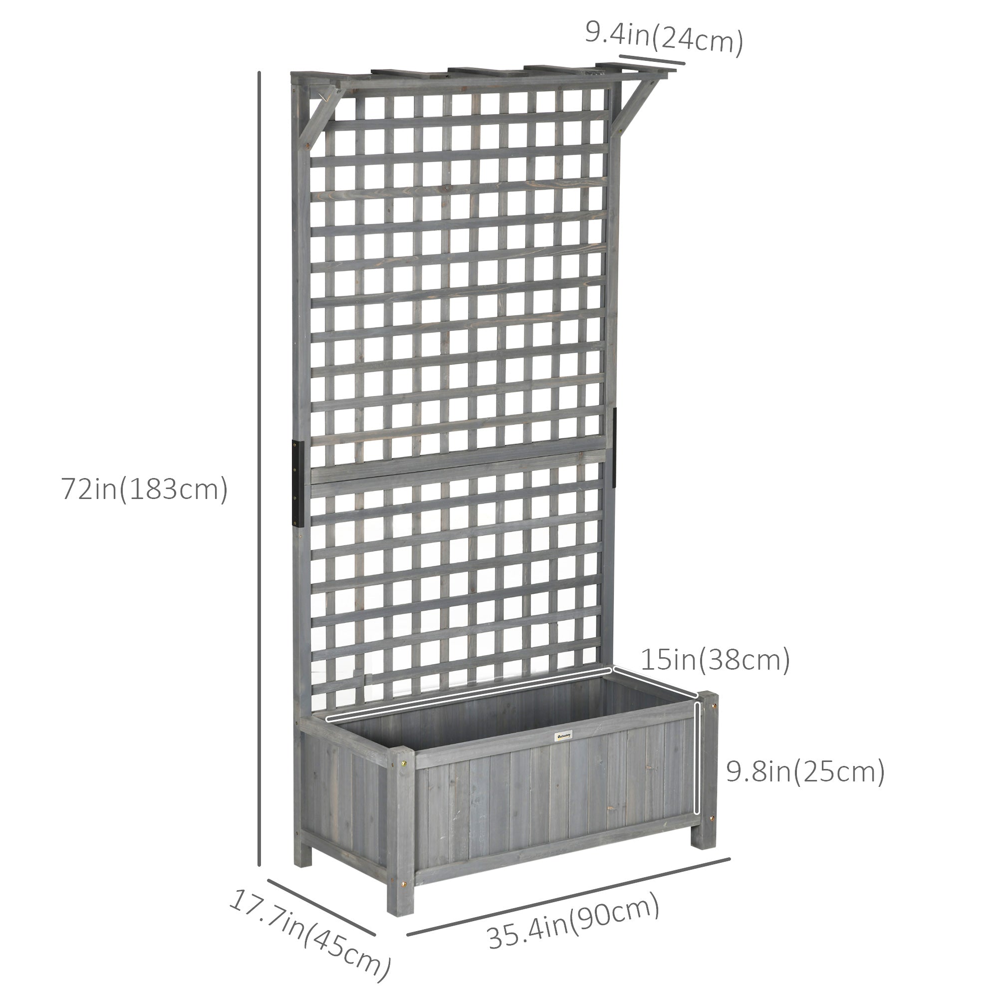 Outsunny Wood Planter with Trellis for Vine Climbing, Raised Garden Bed, Privacy Screen for Backyard, Patio, Deck, Dark Grey
