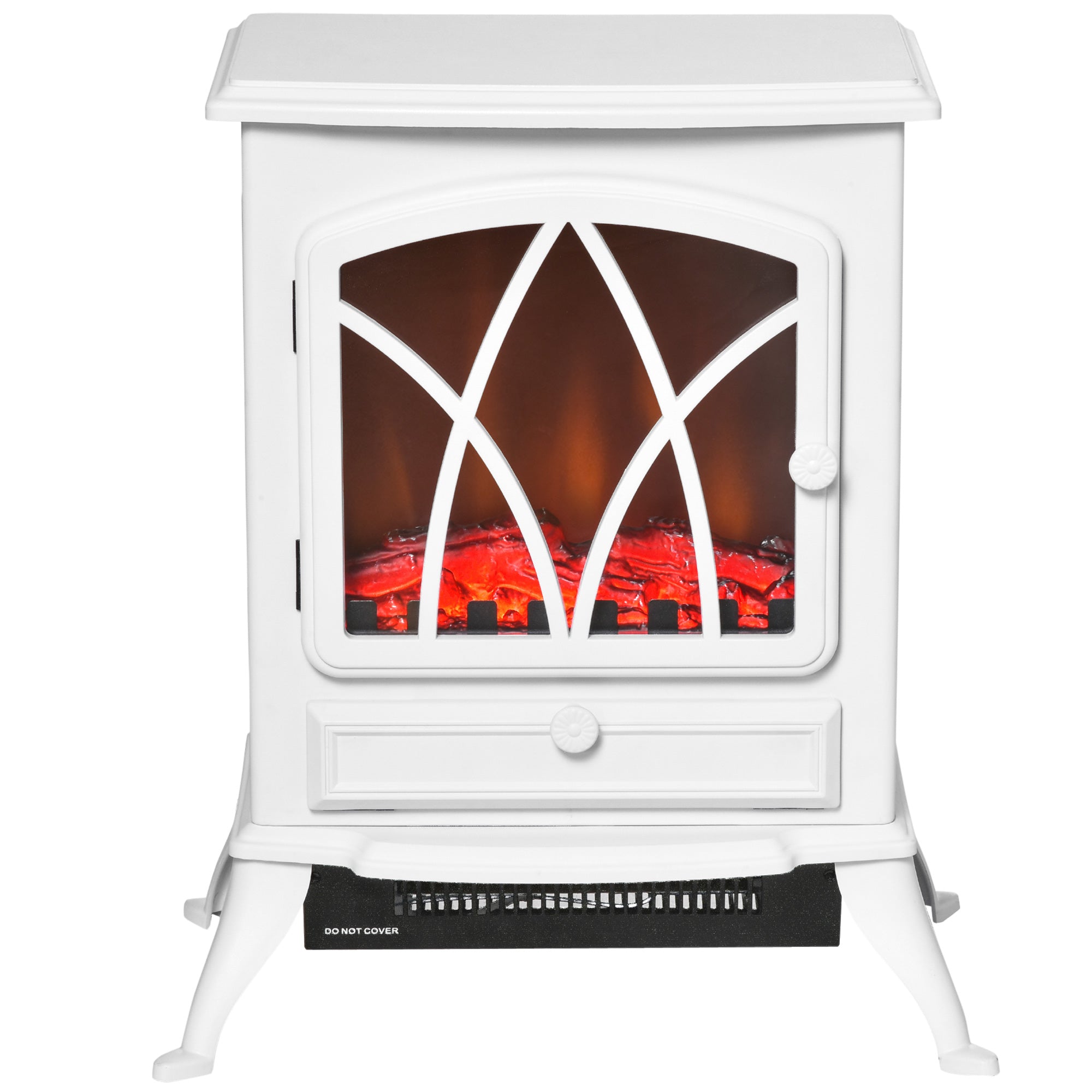 HOMCOM Free Stand Electric Fireplace Stove Heater with Adjustable LED Flame Effect and Front Door, 750W/1500W, White