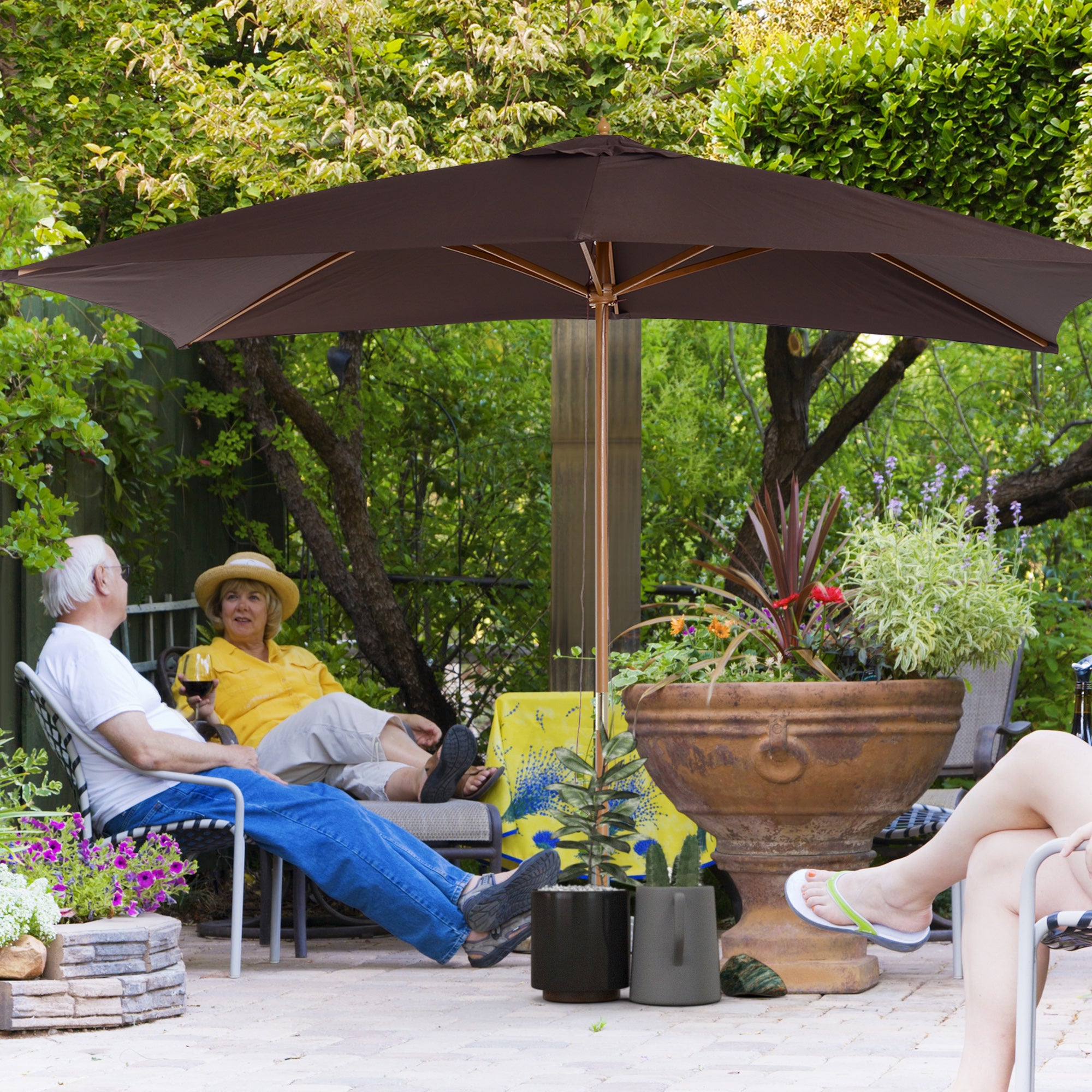 Outsunny Patio Umbrella Market Patio Sun Umbrella Rectangle Coffee