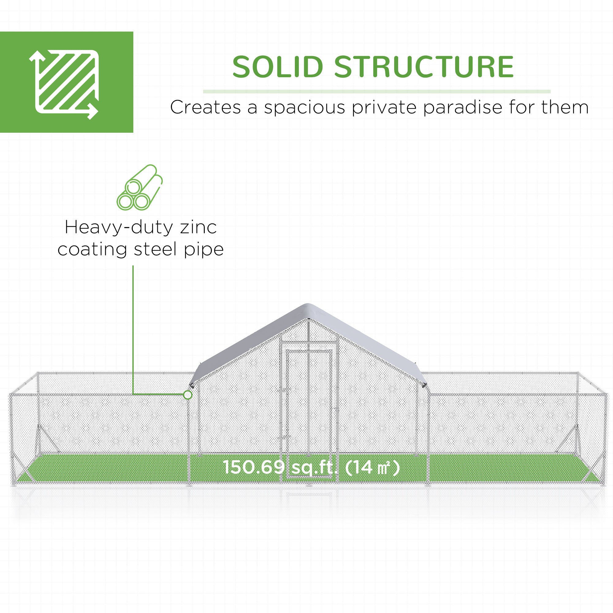 PawHut Chicken Run, 23' x 6.6' Metal Chicken Coop with Waterproof and Anti-UV Cover, Spire Roof, Door, for 12-14 Chickens, Ducks, Rabbits, Sliver