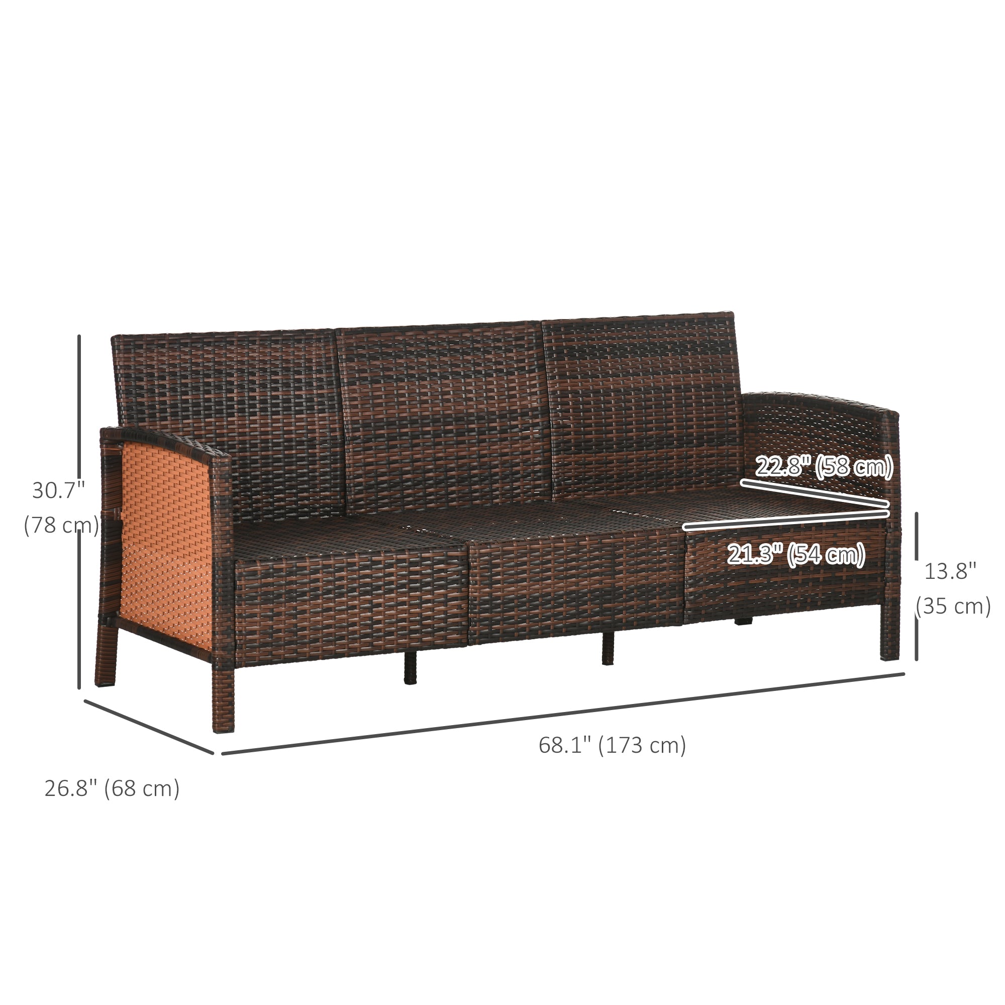 Outsunny 3-Seater Wicker Sofa, PE Rattan Outdoor Couch Conversation Furniture with Removable Cushions for Patio, Garden, Brown
