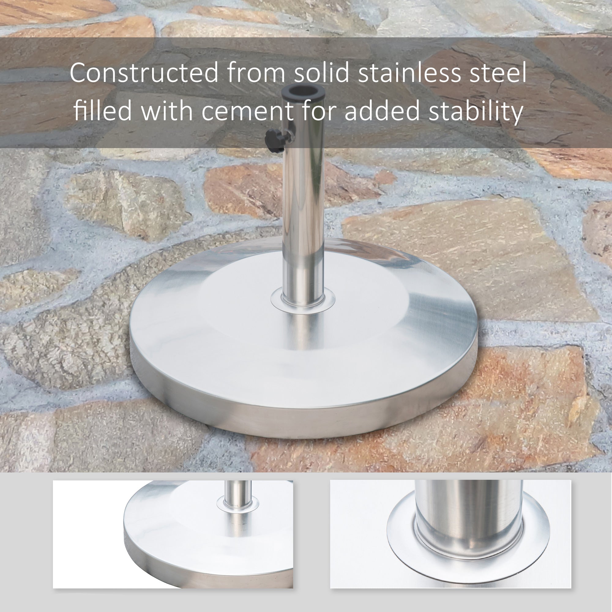 Outsunny 19" Round Patio Umbrella Stand, Stainless Steel Base Stand Holder, Silver