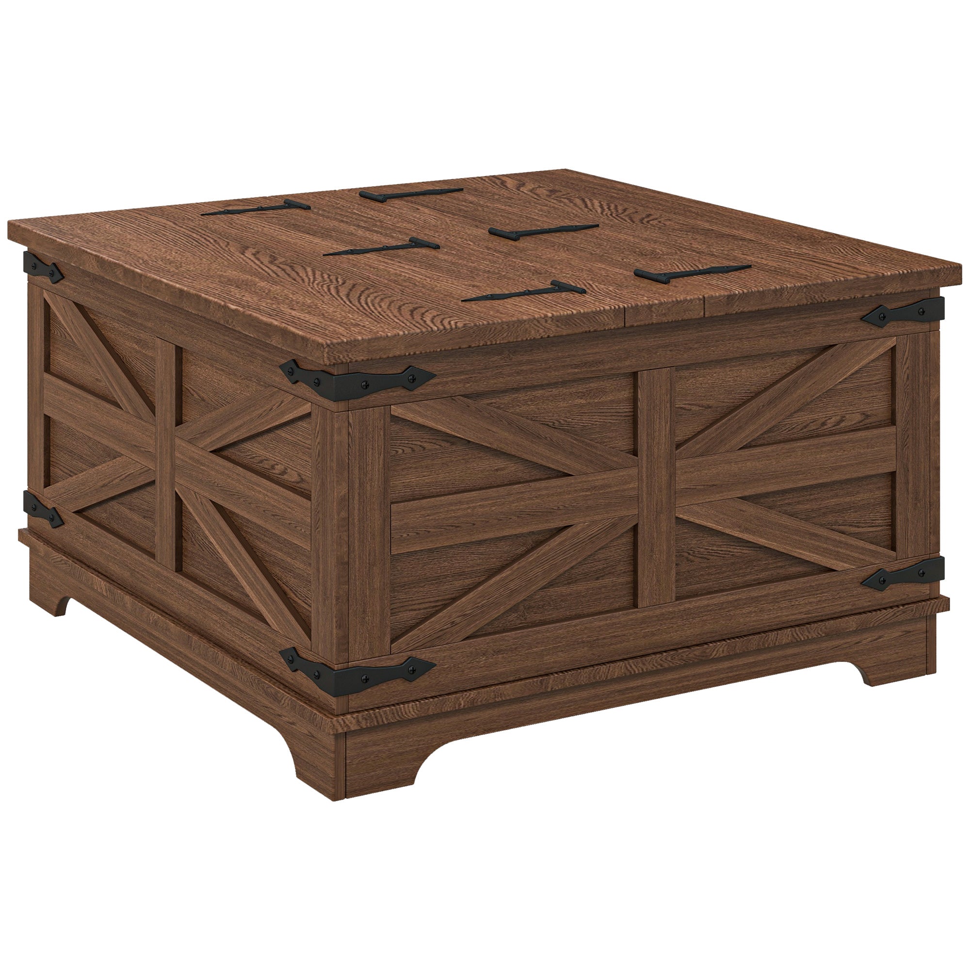 HOMCOM Farmhouse Coffee Table, Square Center Table with Flip-top Lids, Hidden Storage Compartment, Brown