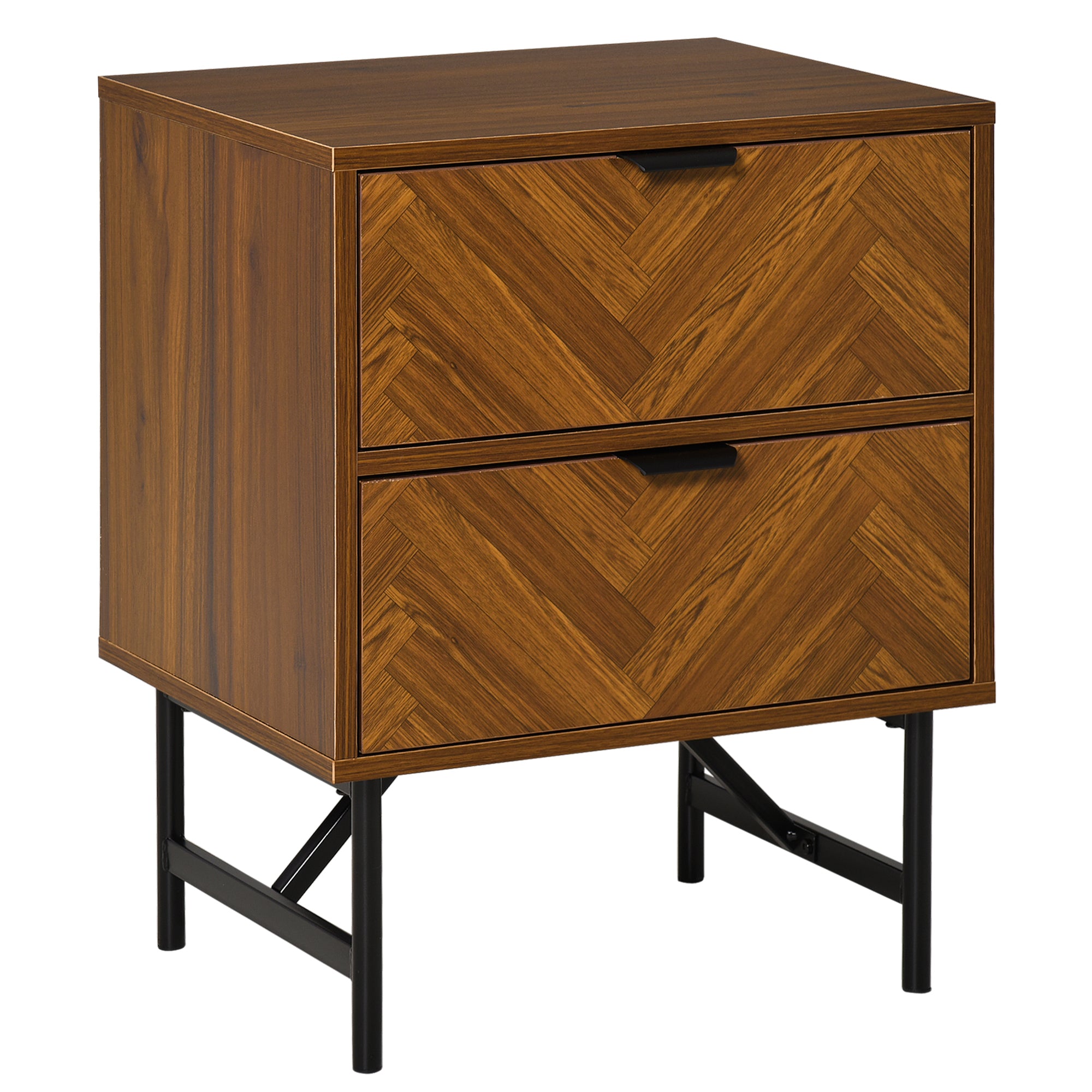 HOMCOM Bedside Table, Nightstand for Bedroom, End Side Table Dresser Storage with 2 Drawers, Walnut Brown