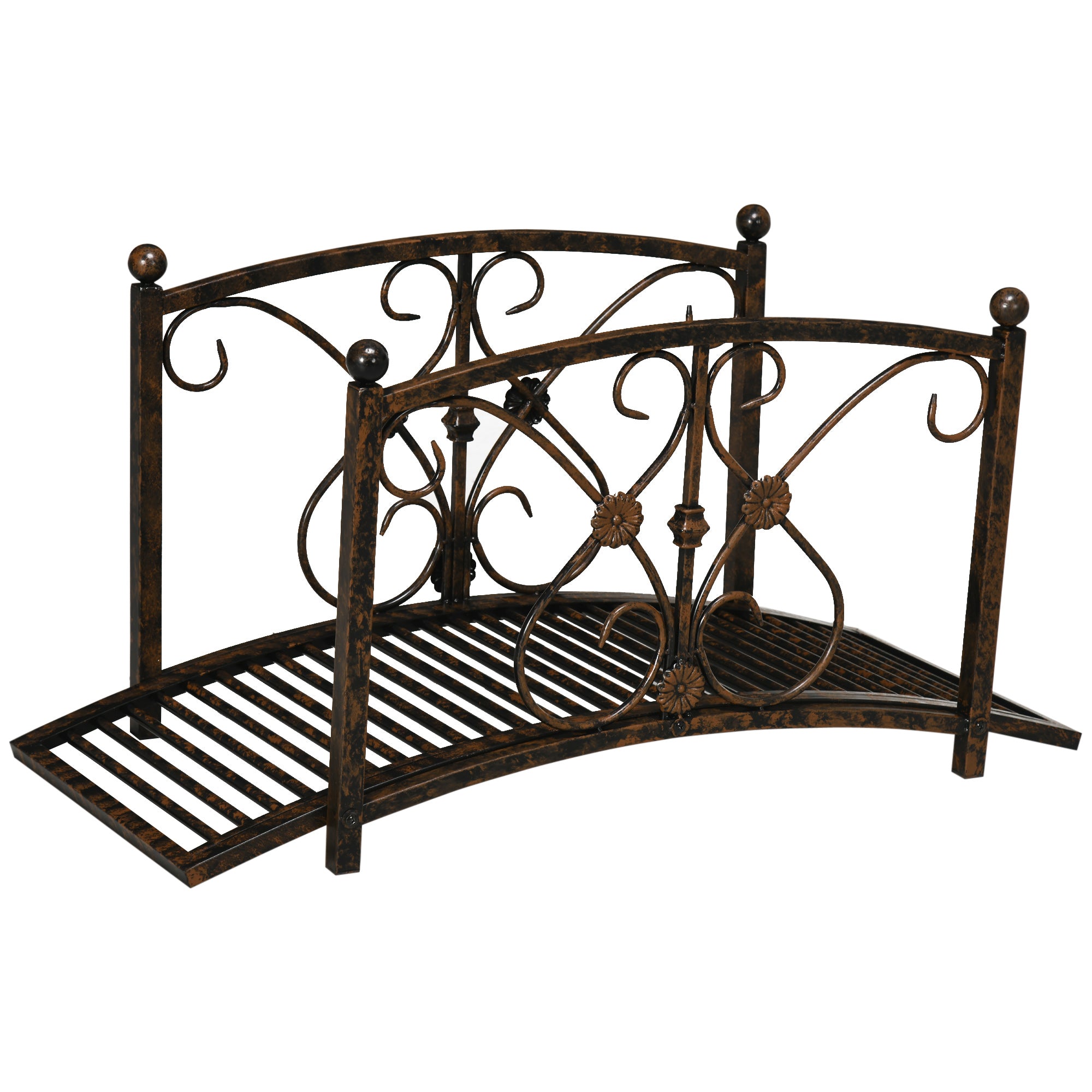 Outsunny Garden Bridge 3.3FT, Decorative Classic Backyard Pond Bridge with Safety Railings Brown