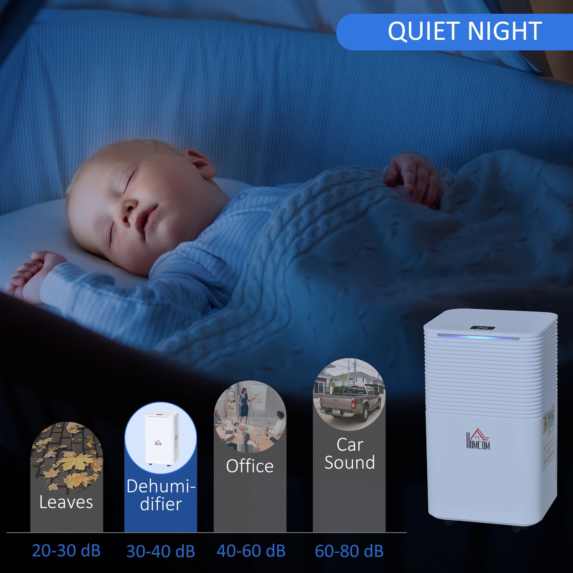 HOMCOM 1500 sq.Ft Portable Quiet Dehumidifier for Home Laundry Room Bedroom Basement, 25pt Electric Moisture Air De-Humidifier with 3 Modes