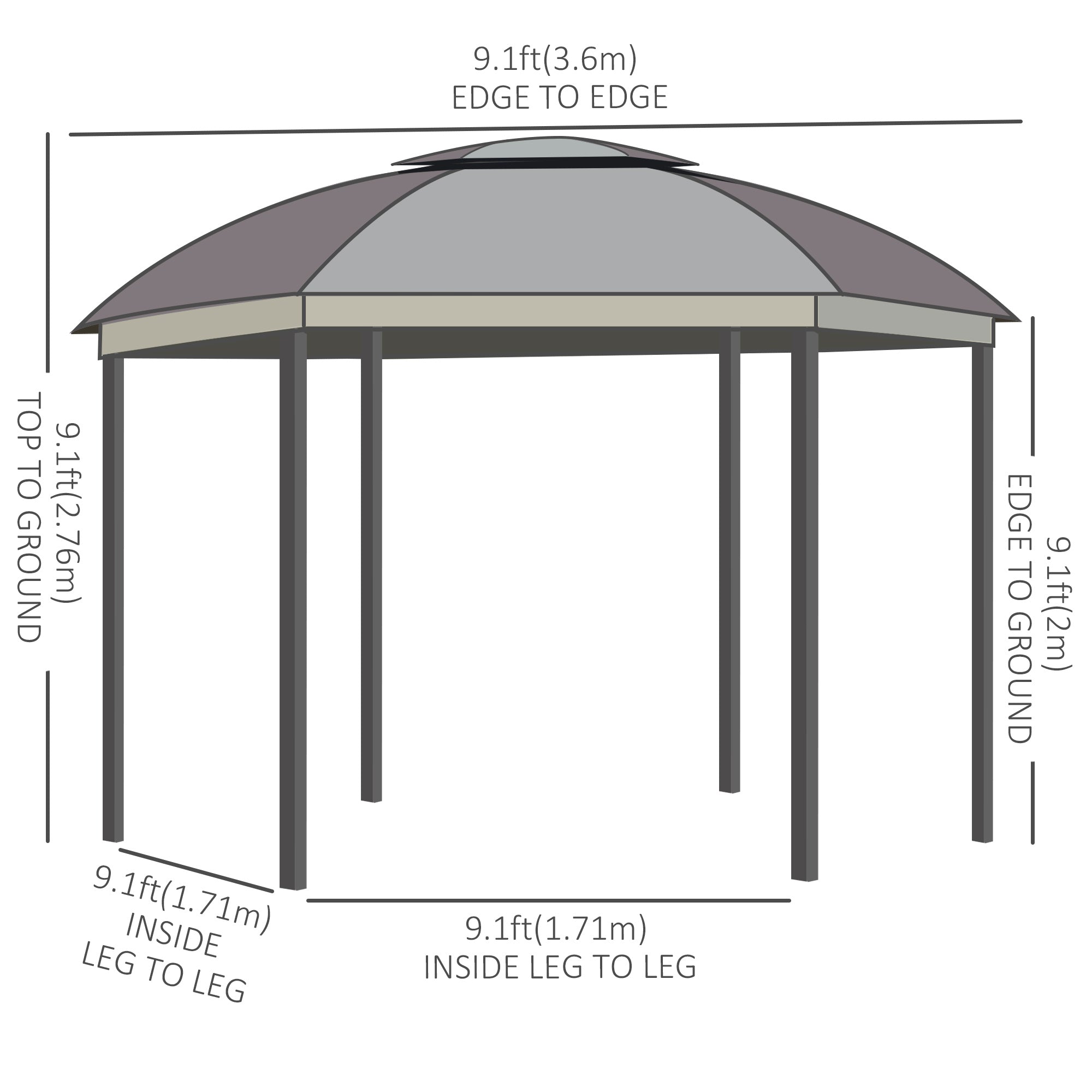 Outsunny 12' x 12' Outdoor Gazebo Canopy, Dome Patio Gazebo Netting Sidewalls and Curtains, Double Vented Roof, Brown